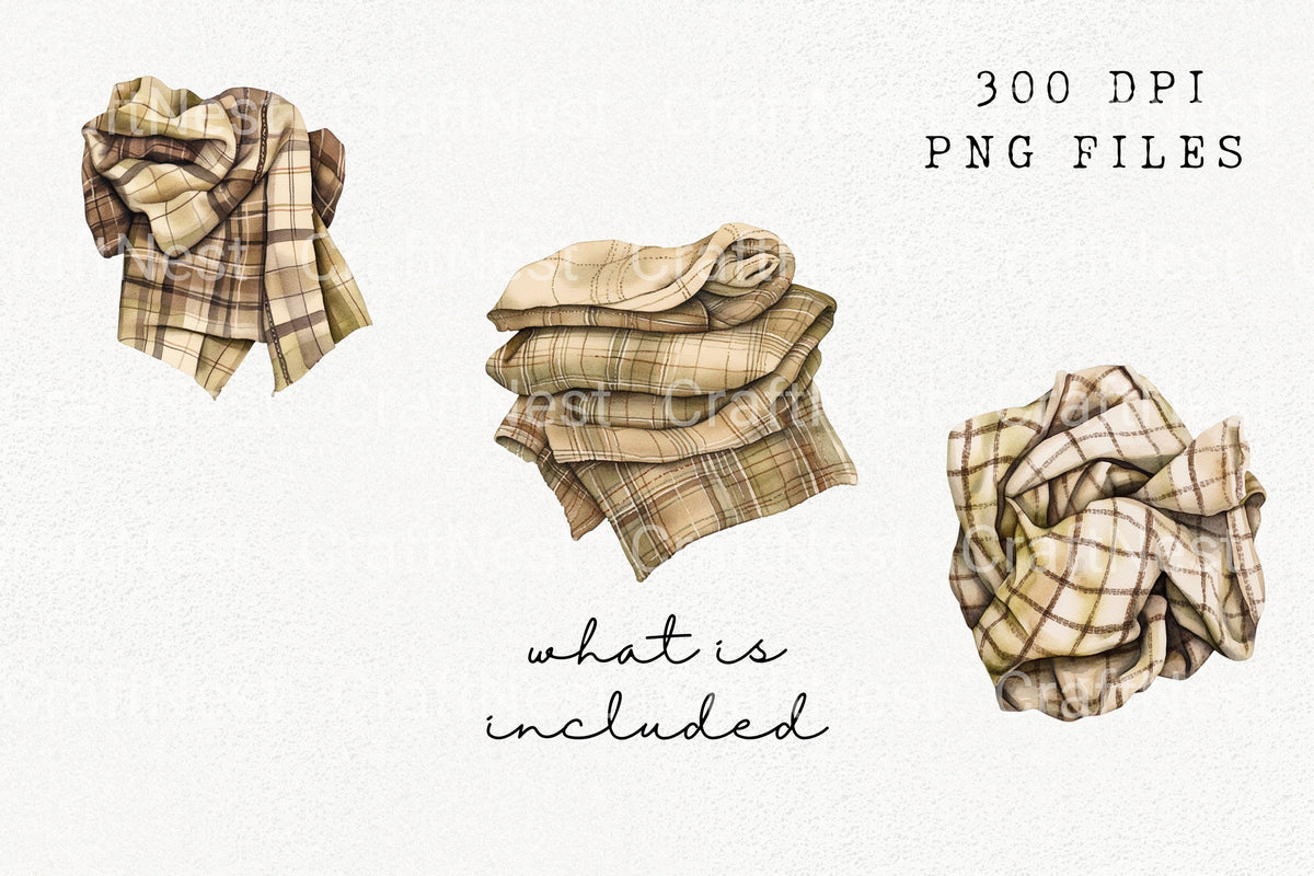 Rustic Plaid Folded Fabric Clipart Bundle