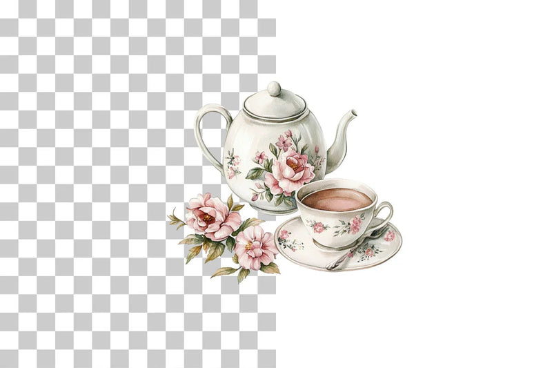 Floral Tea Set Clipart Bundle - CraftNest - Digital Crafting and Art
