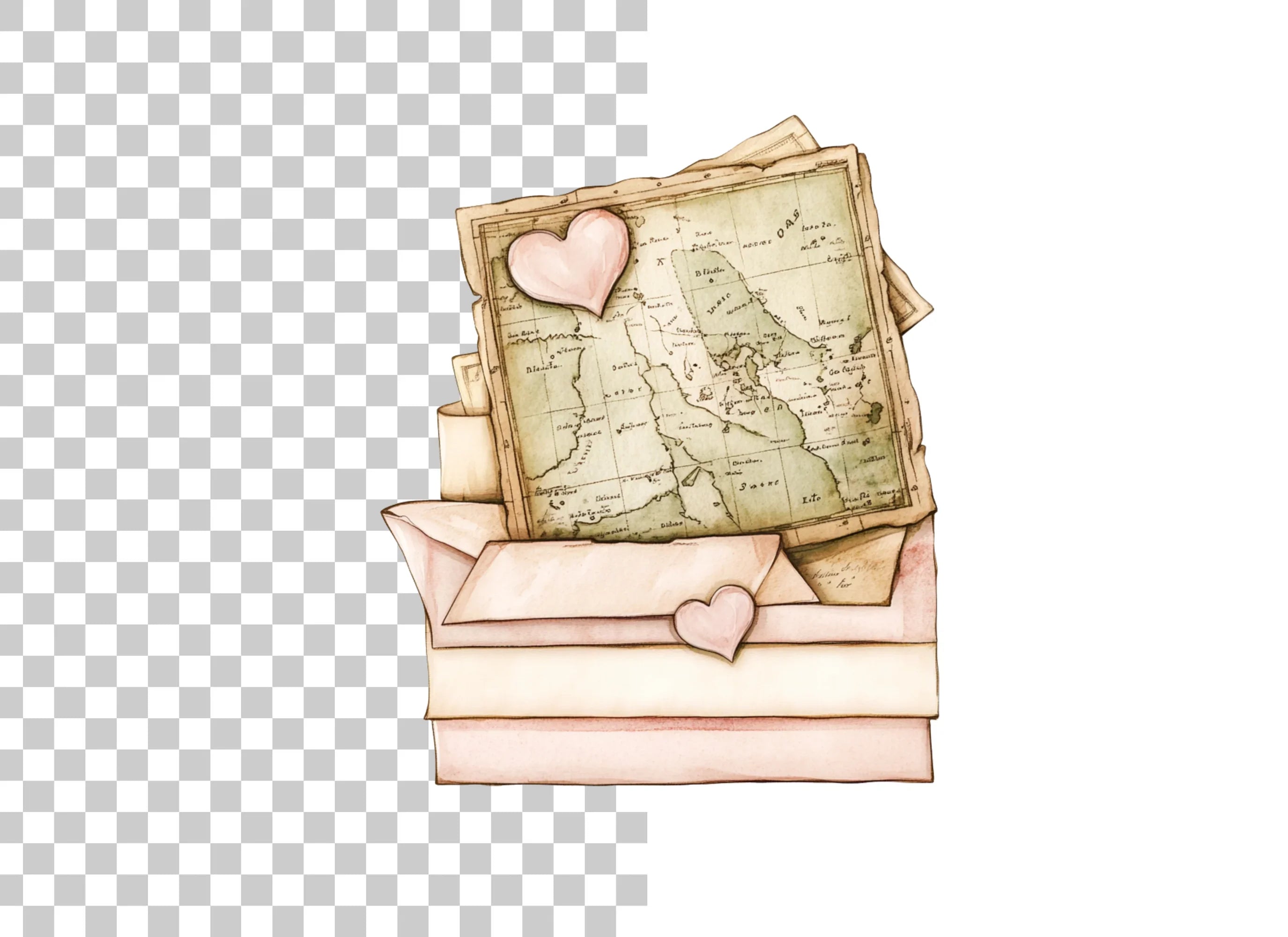 Vintage Love Letters Map Clipart Bundle