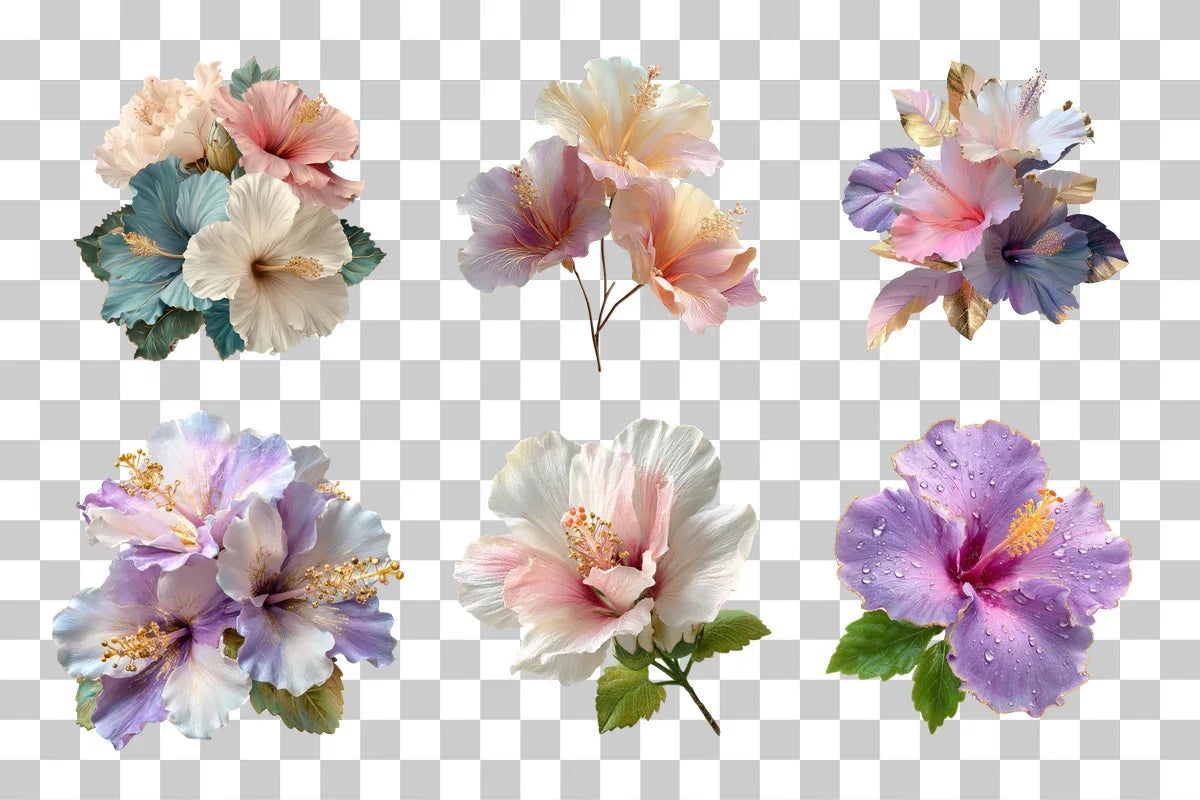 Pearl White Hibiscus Fantasy Flower Clipart Bundle - CraftNest - Digital Crafting and Art