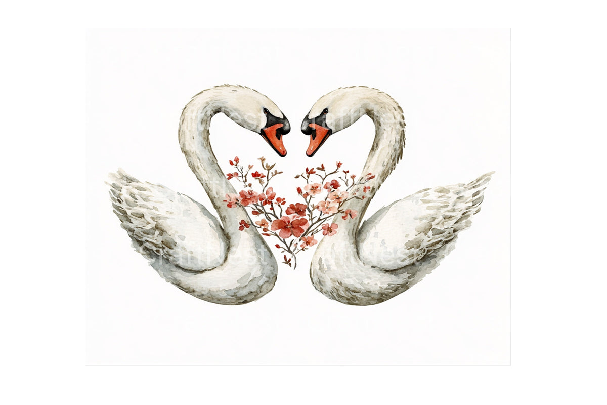 Romantic Swan Heart Designs Clipart Bundle