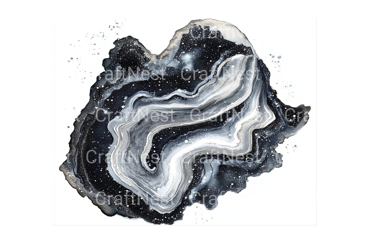 Abstract Black White Marble Swirl Designs Clipart Bundle