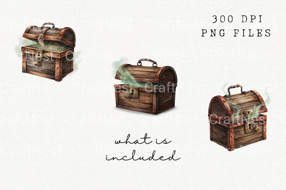 Spooky Ghostly Treasure Chest Clipart Bundle