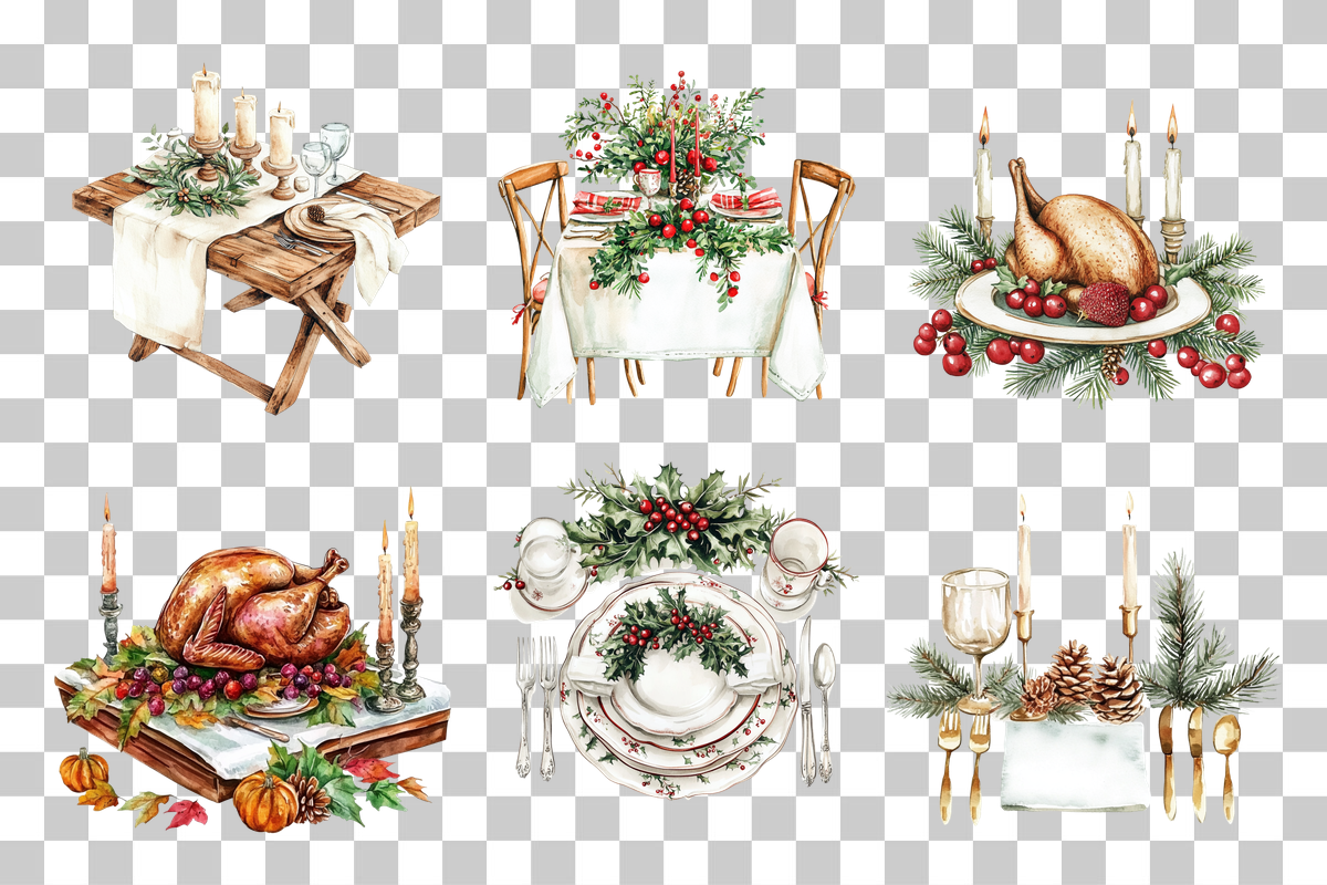 Holiday Dinner Table Clipart Bundle