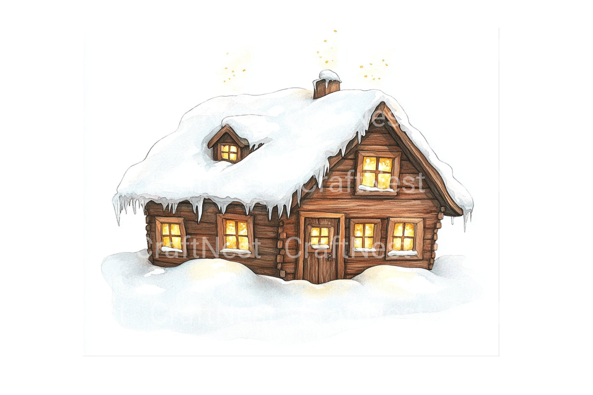 Cozy Snowy Cabin Lights Clipart Log Book