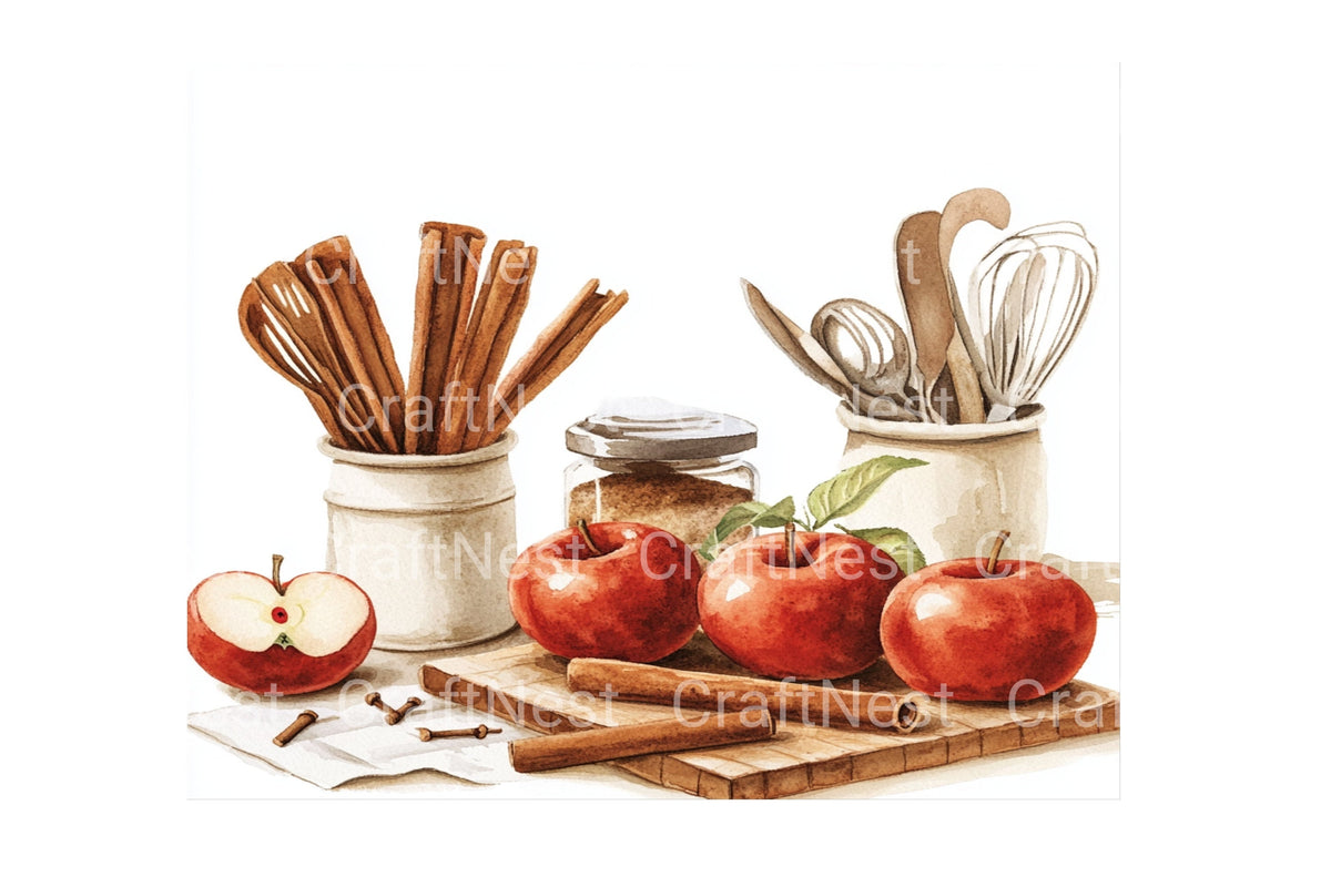 Autumn Apple And Cinnamon Spice Clipart Bundle