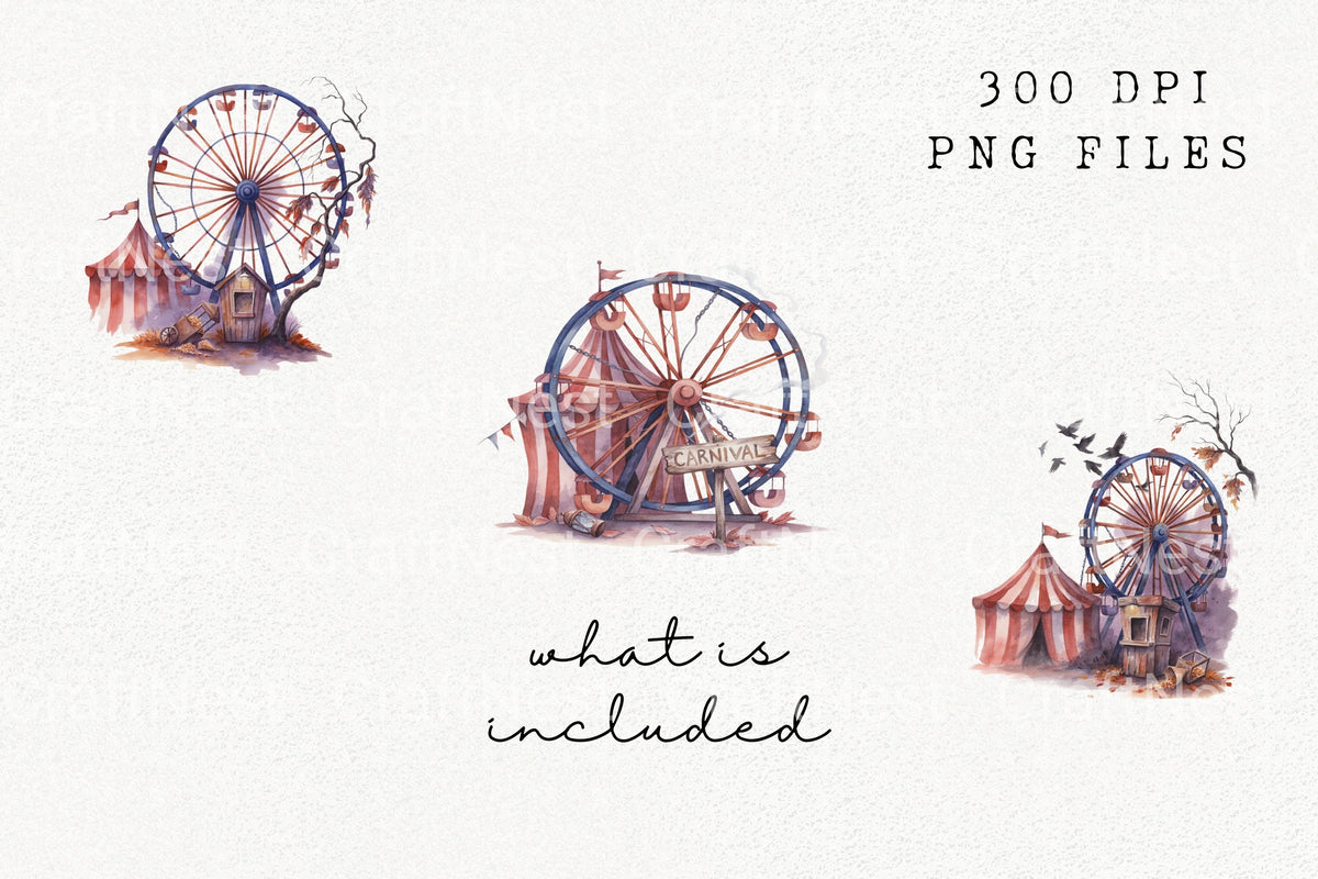 Autumn Carnival Ferris Wheel Tent Clipart Bundle