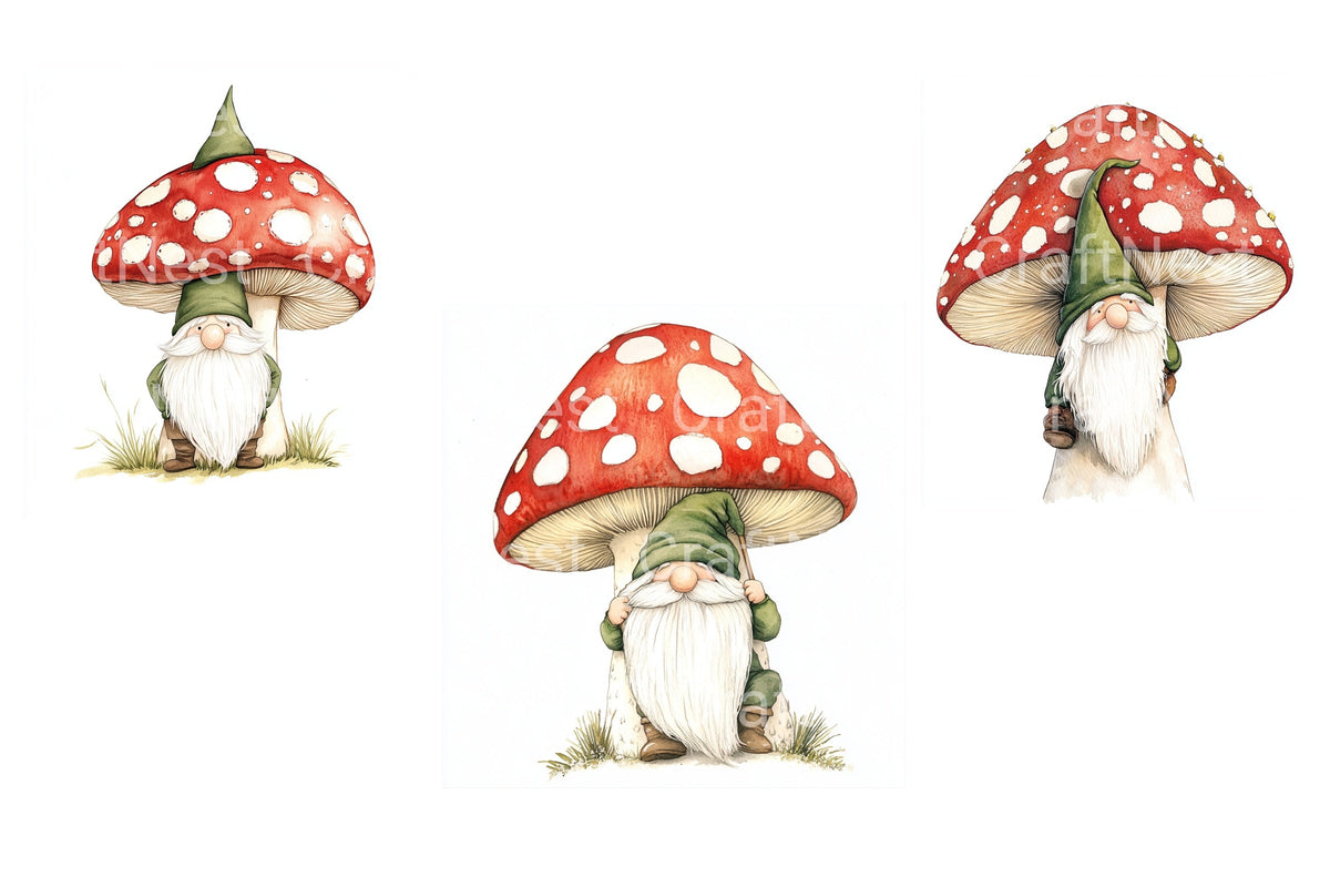 Cute Mushroom Gnomes Clipart Bundle