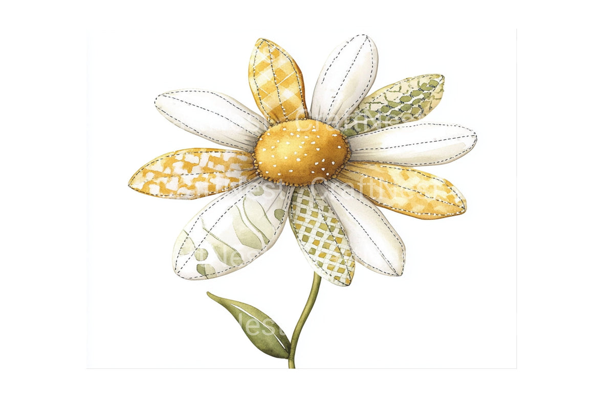 Quilted Daisy Flowers Graphics Clipart Bundle