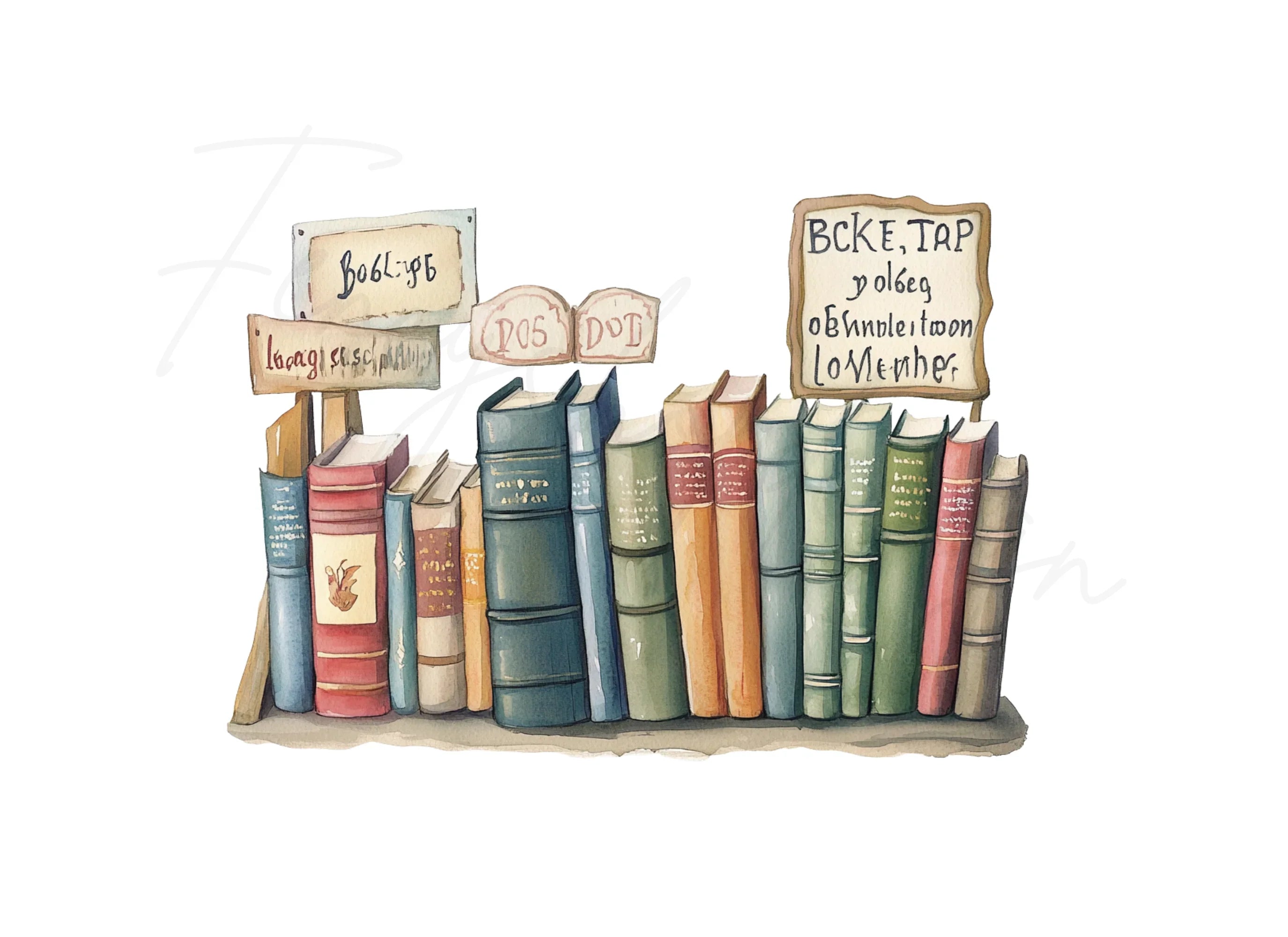Vintage Book Stacks Shelves Clipart Bundle