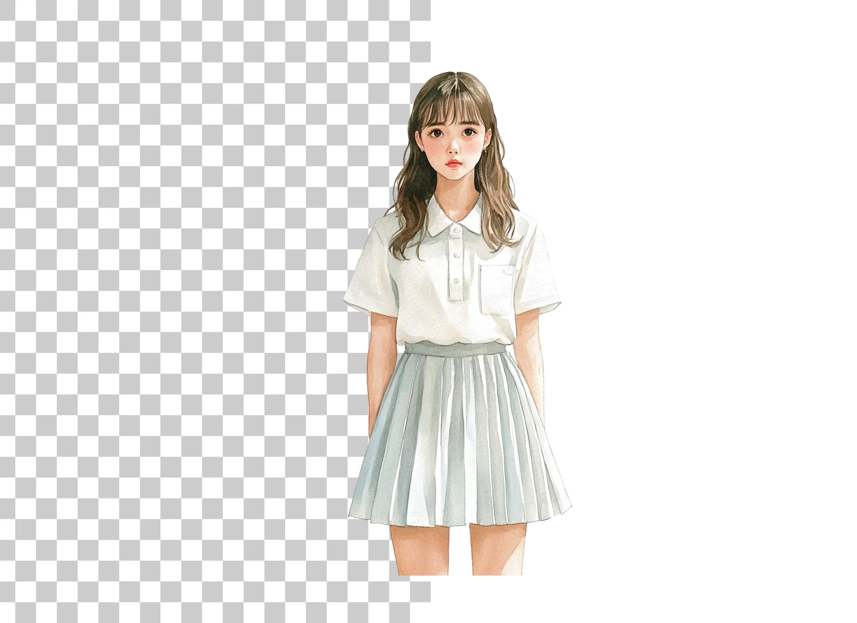 Cute Anime Girl in Pleated Skirt Clipart Bundle