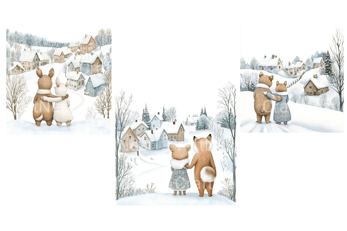 Winter Village Animals Clipart Bundle