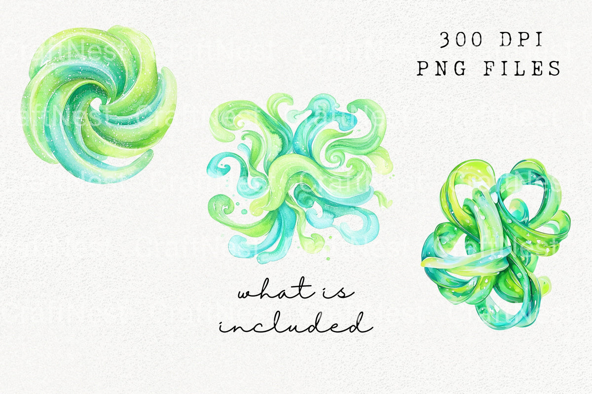 Green Teal Swirls Clipart Bundle