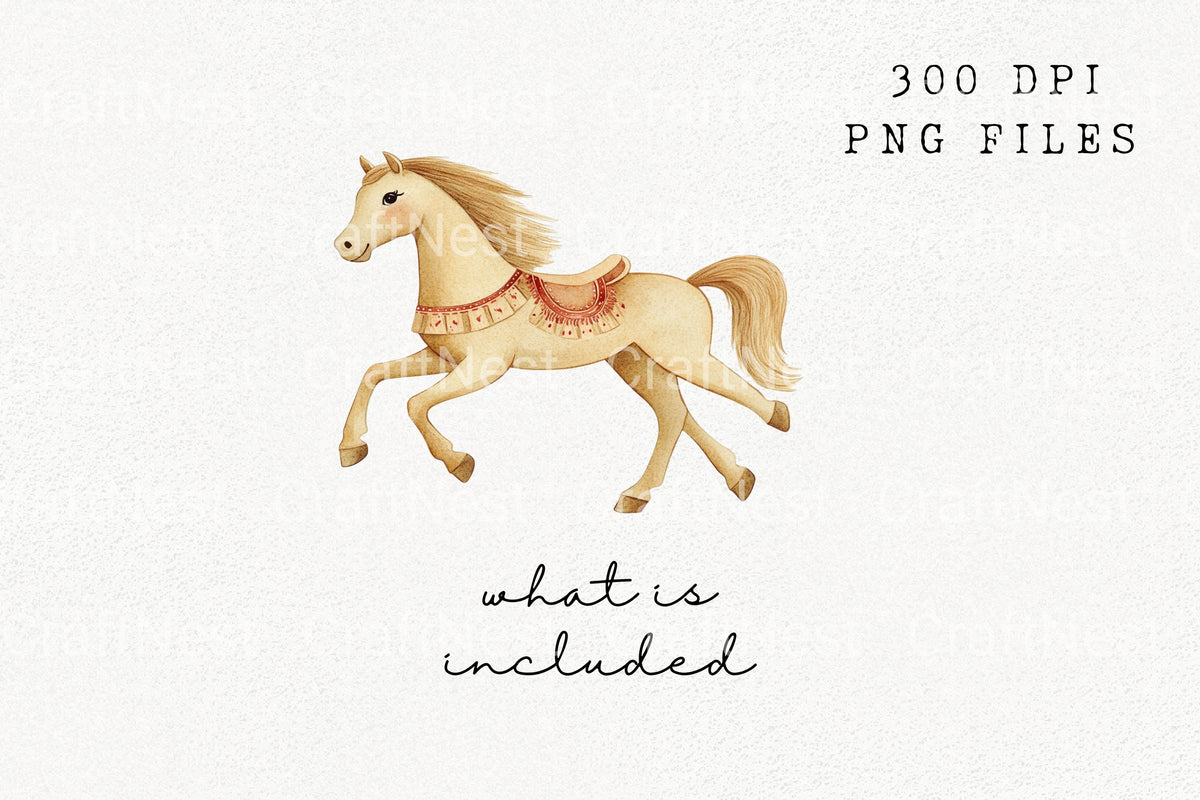 Elegant Carousel Horses Clipart Bundle
