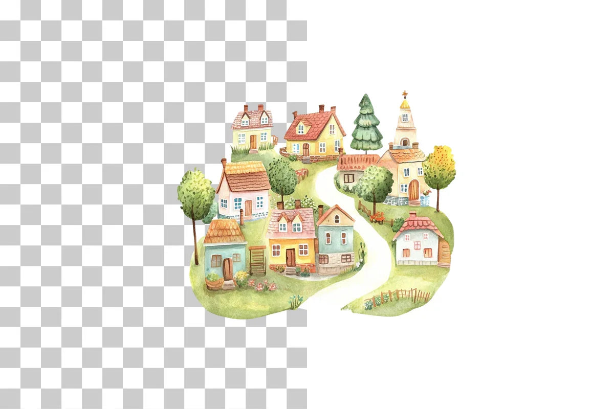 Whimsical Colorful Village Clipart Bundle - CraftNest - Digital Crafting and Art