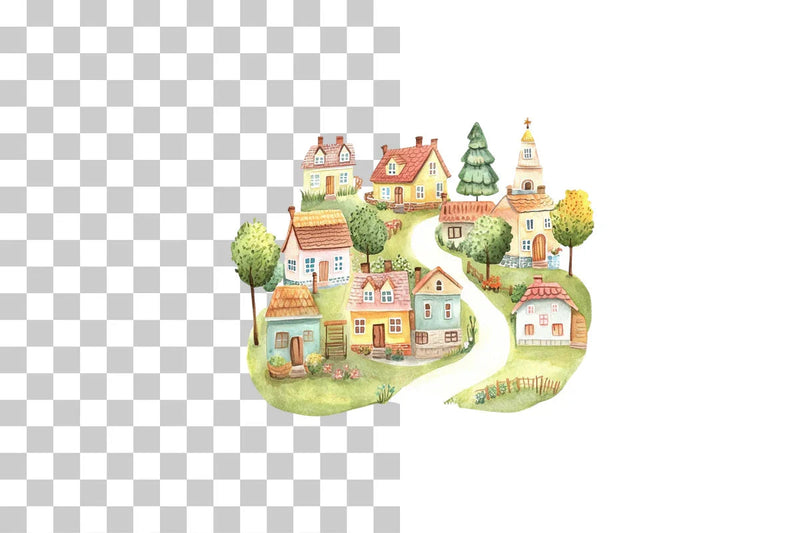 Whimsical Colorful Village Clipart Bundle - CraftNest - Digital Crafting and Art