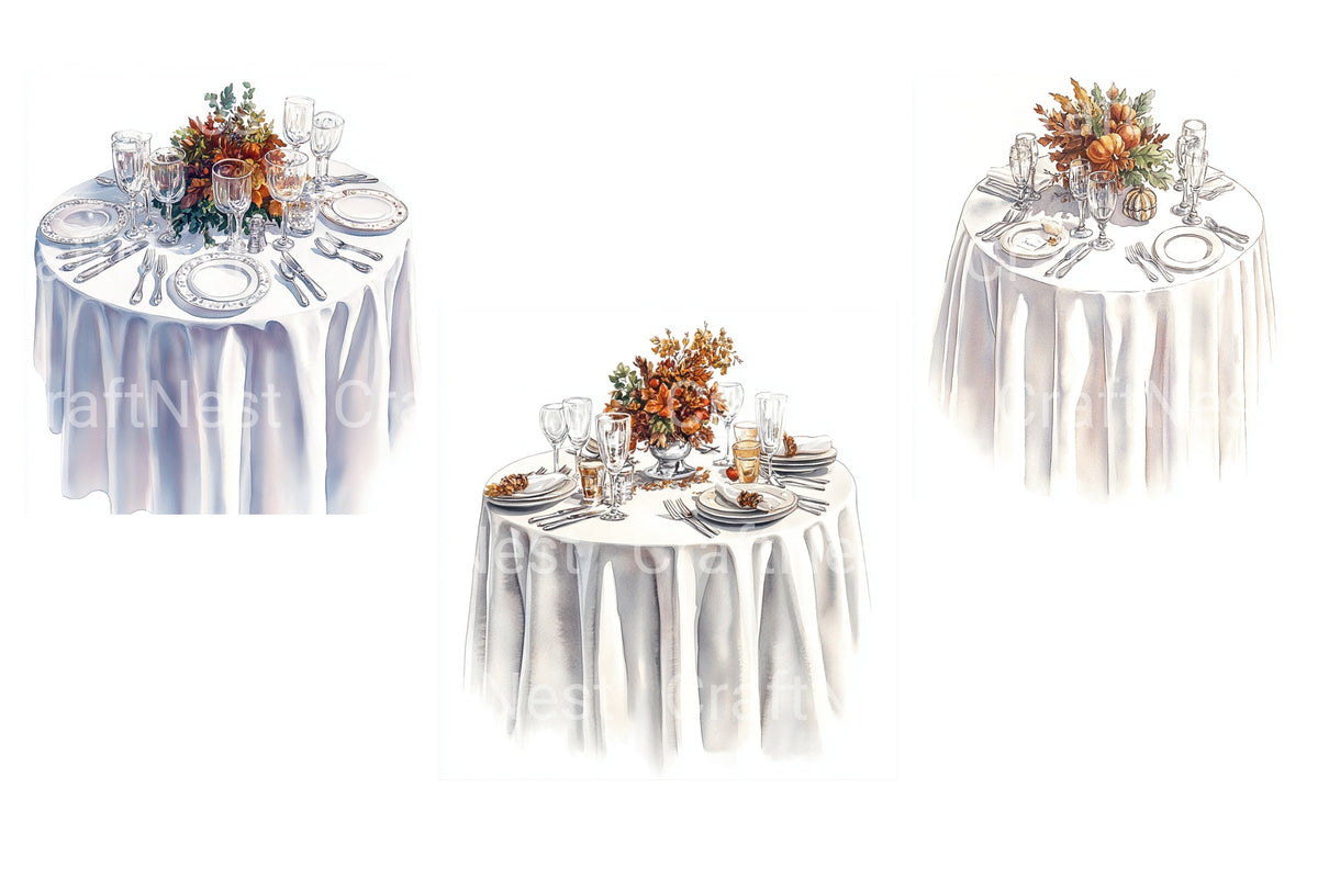 Elegant Thanksgiving Dinner Table Setting Clipart Bundle