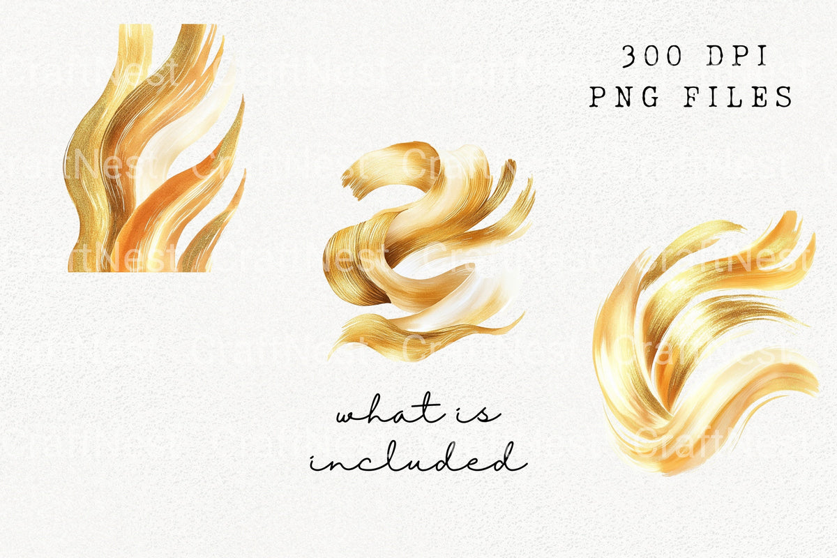 Gold Brush Stroke Clipart Bundle