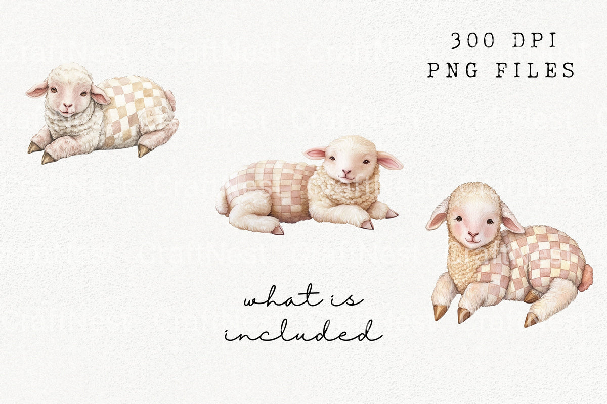 Quilted Lambs Clipart Bundle