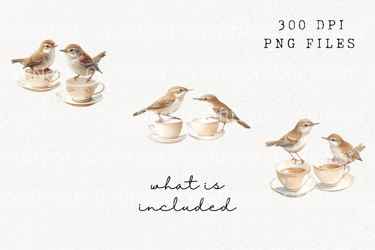 Birds On Teacups Clipart Bundle