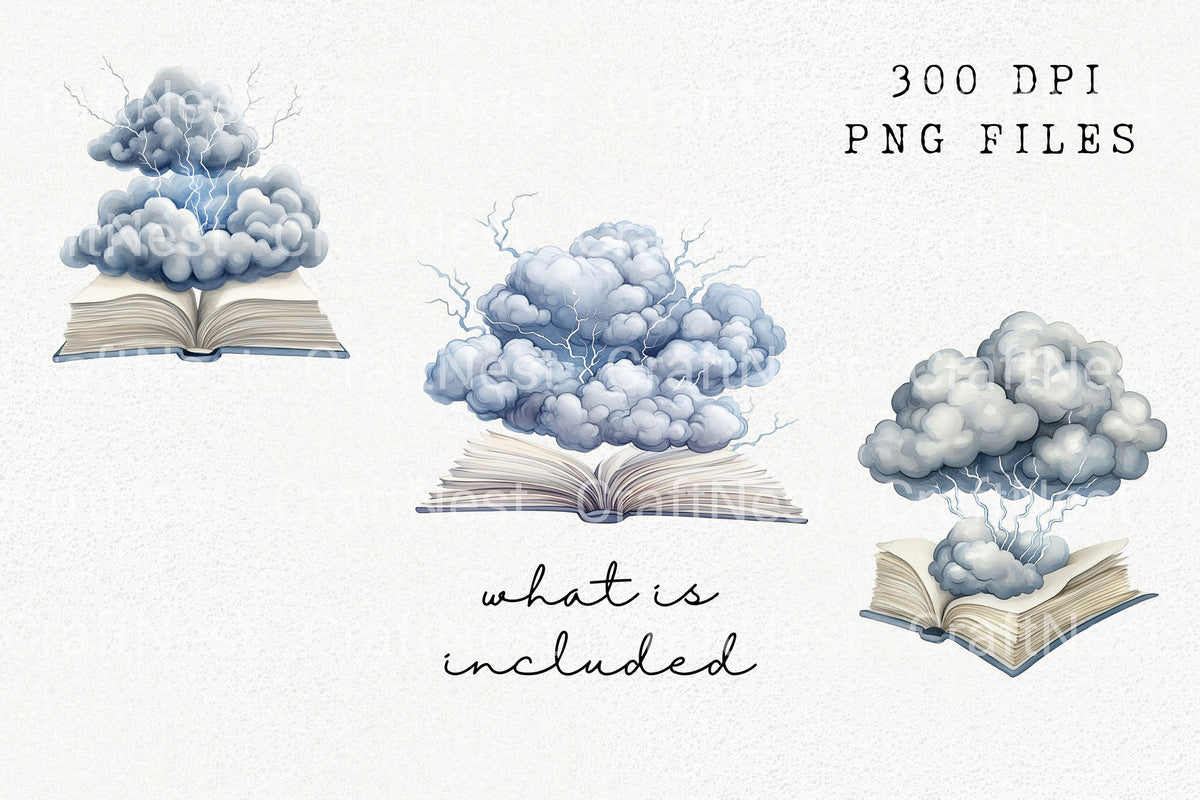 Stormy Clouds And Open Books Clipart Planner