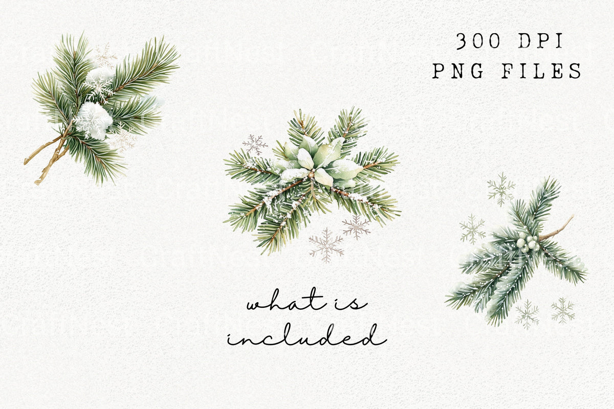 Christmas Greenery Snowflakes Clipart Bundle