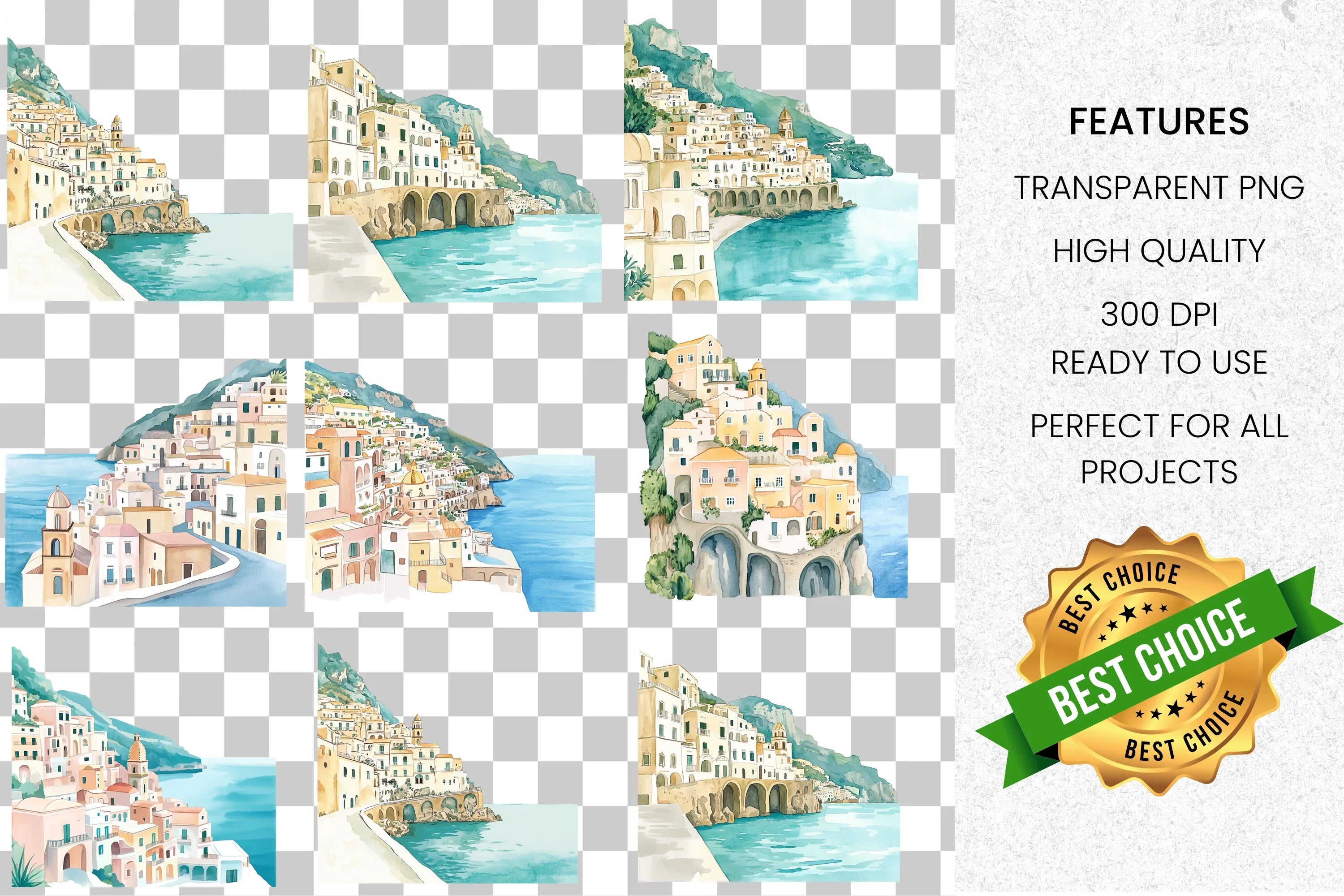 Amalfi Coast Clipart Bundle