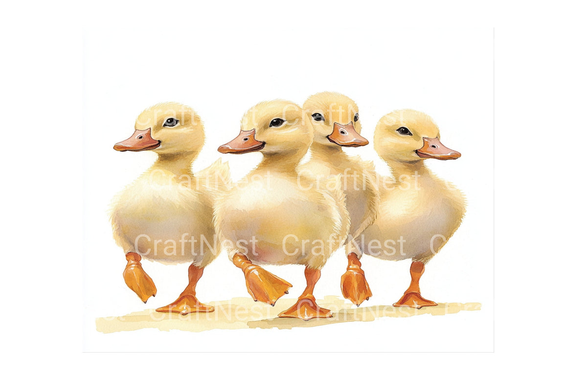 Walking Yellow Ducklings Clipart Bundle