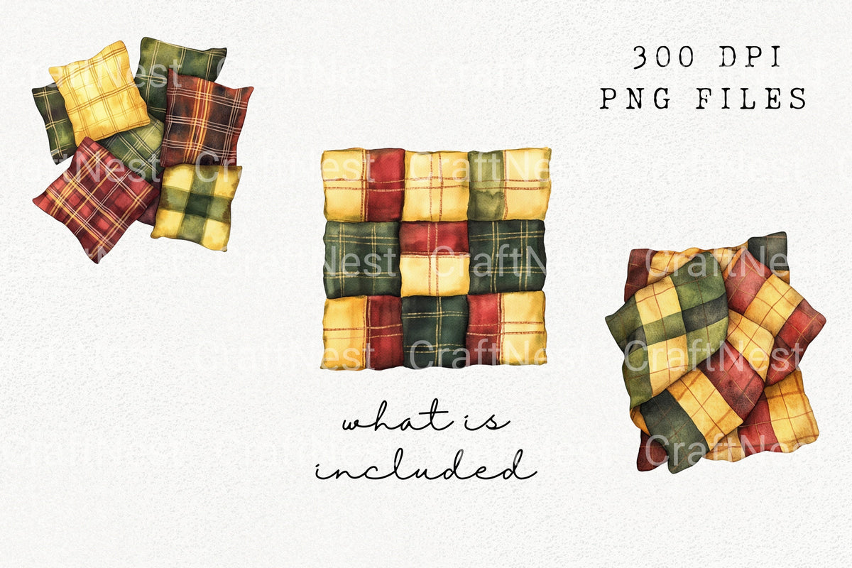 Autumn Plaid Quilted Pillows Clipart Bundle