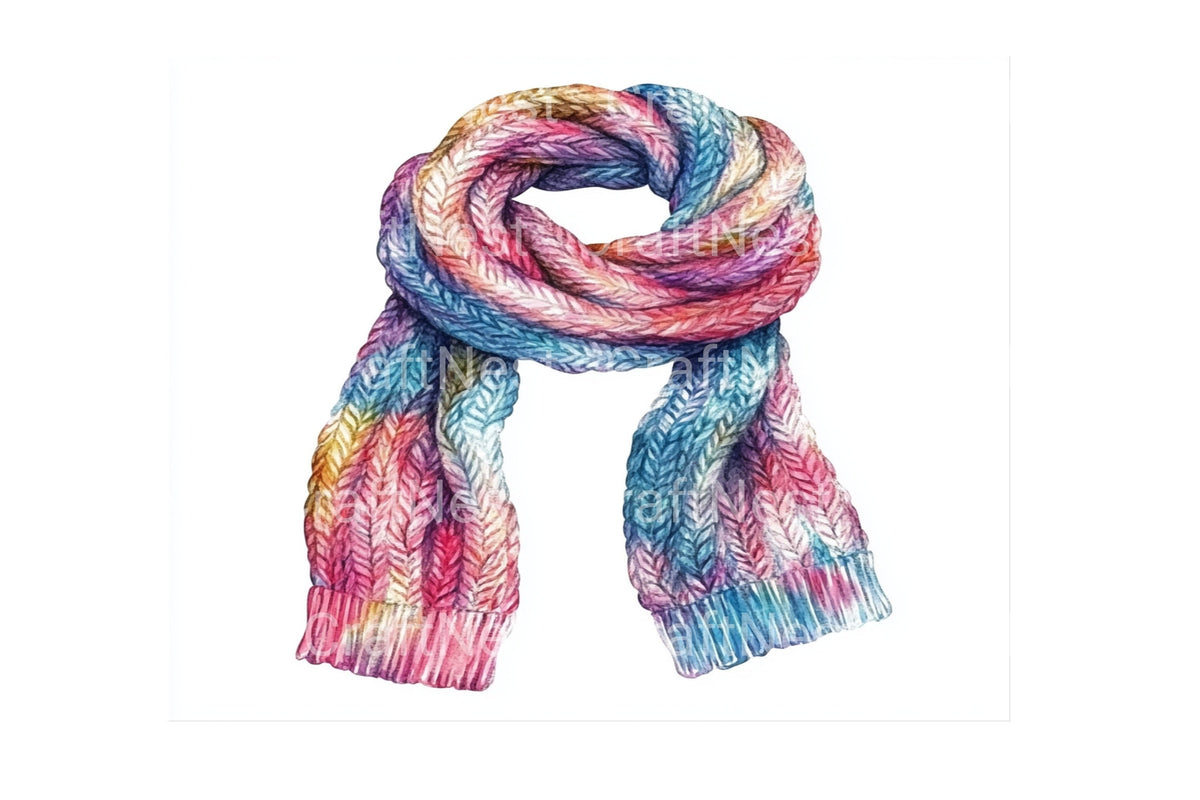 Colorful Knitted Scarves Clipart Bundle