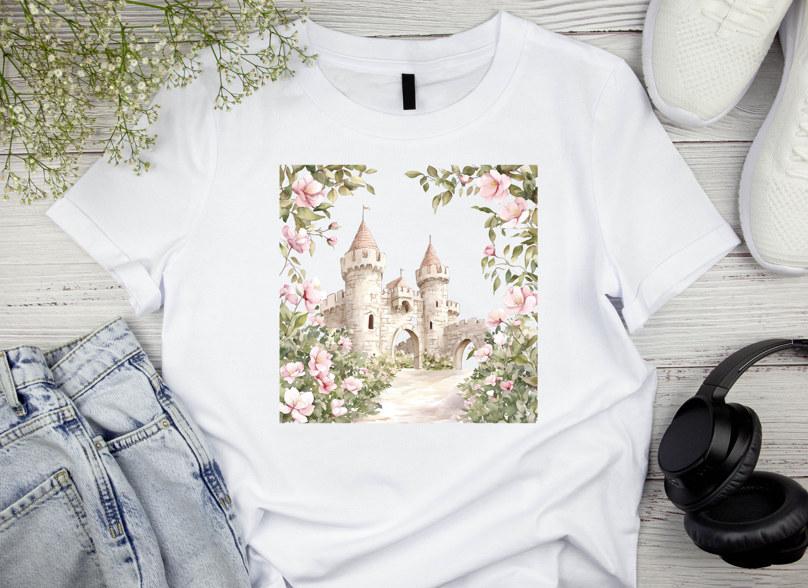 Fairytale Floral Princess Castle Clipart Bundle