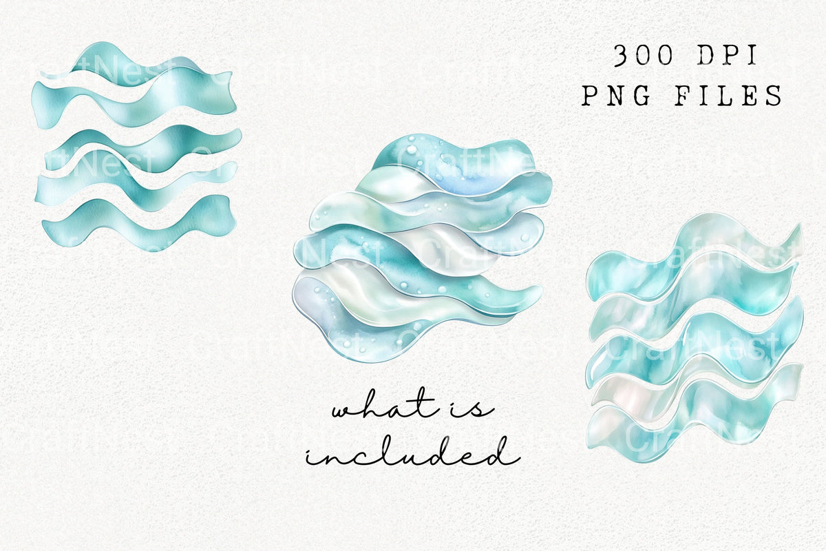 Aqua Blue Wavy Glass Shapes Clipart Bundle