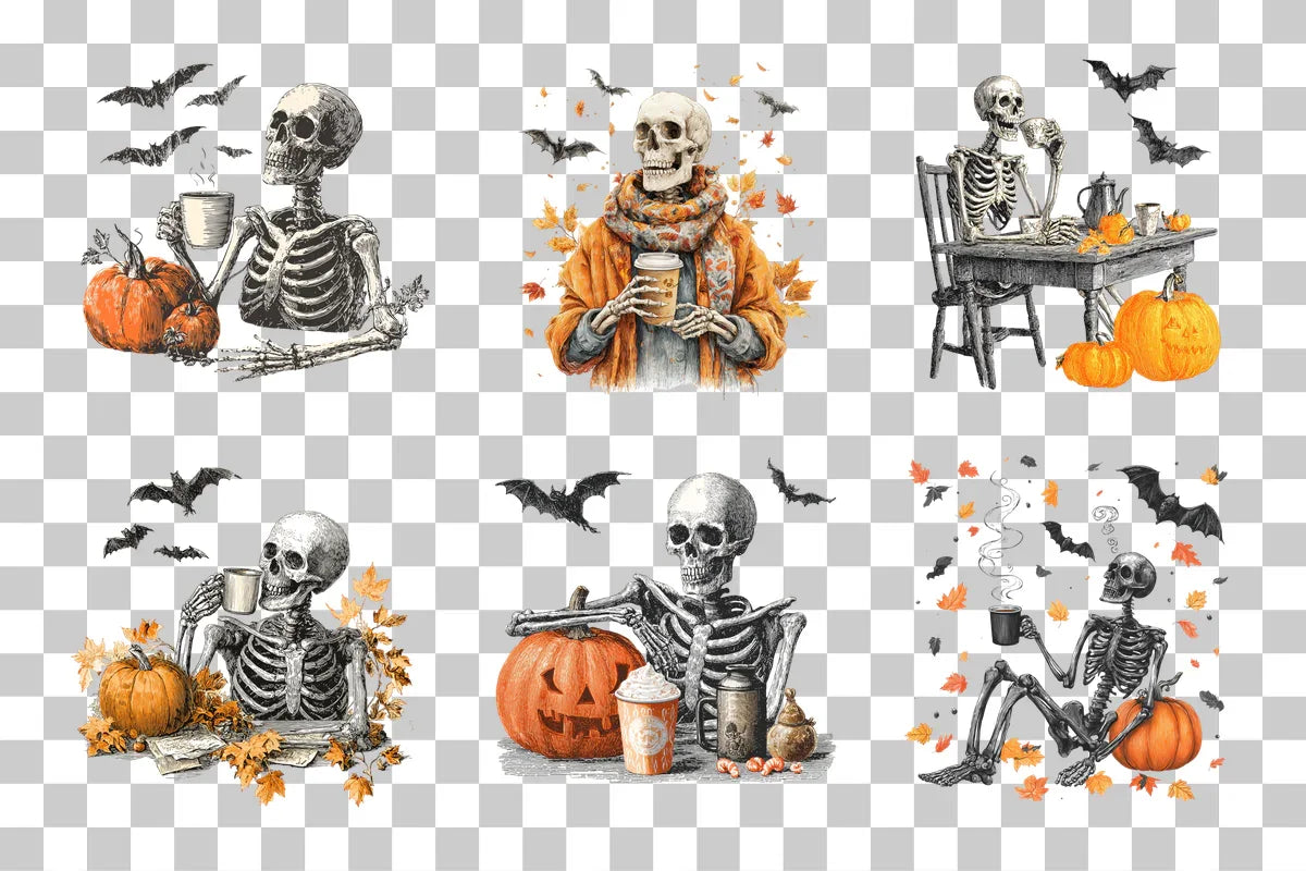 Vintage Skeleton Coffee Clipart Bundle - CraftNest - Digital Crafting and Art