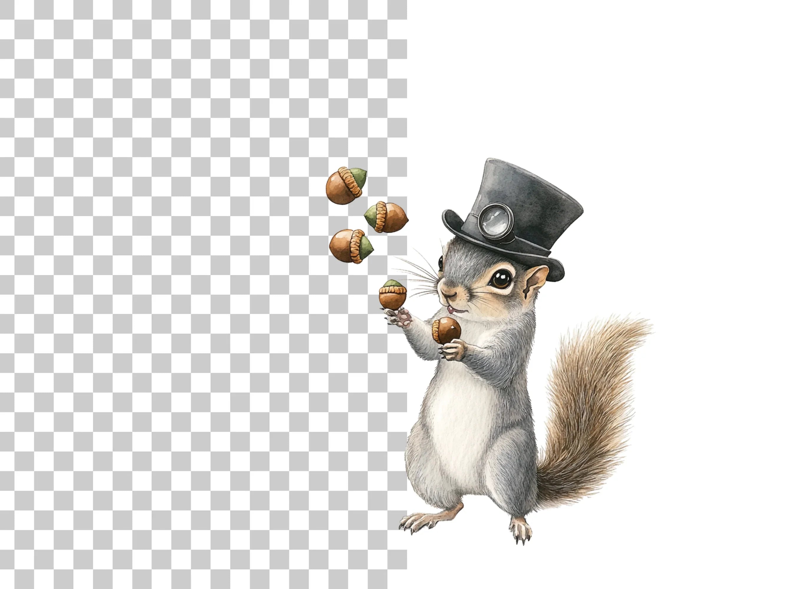 Squirrel with Top Hat and Acorns Clipart Bundle