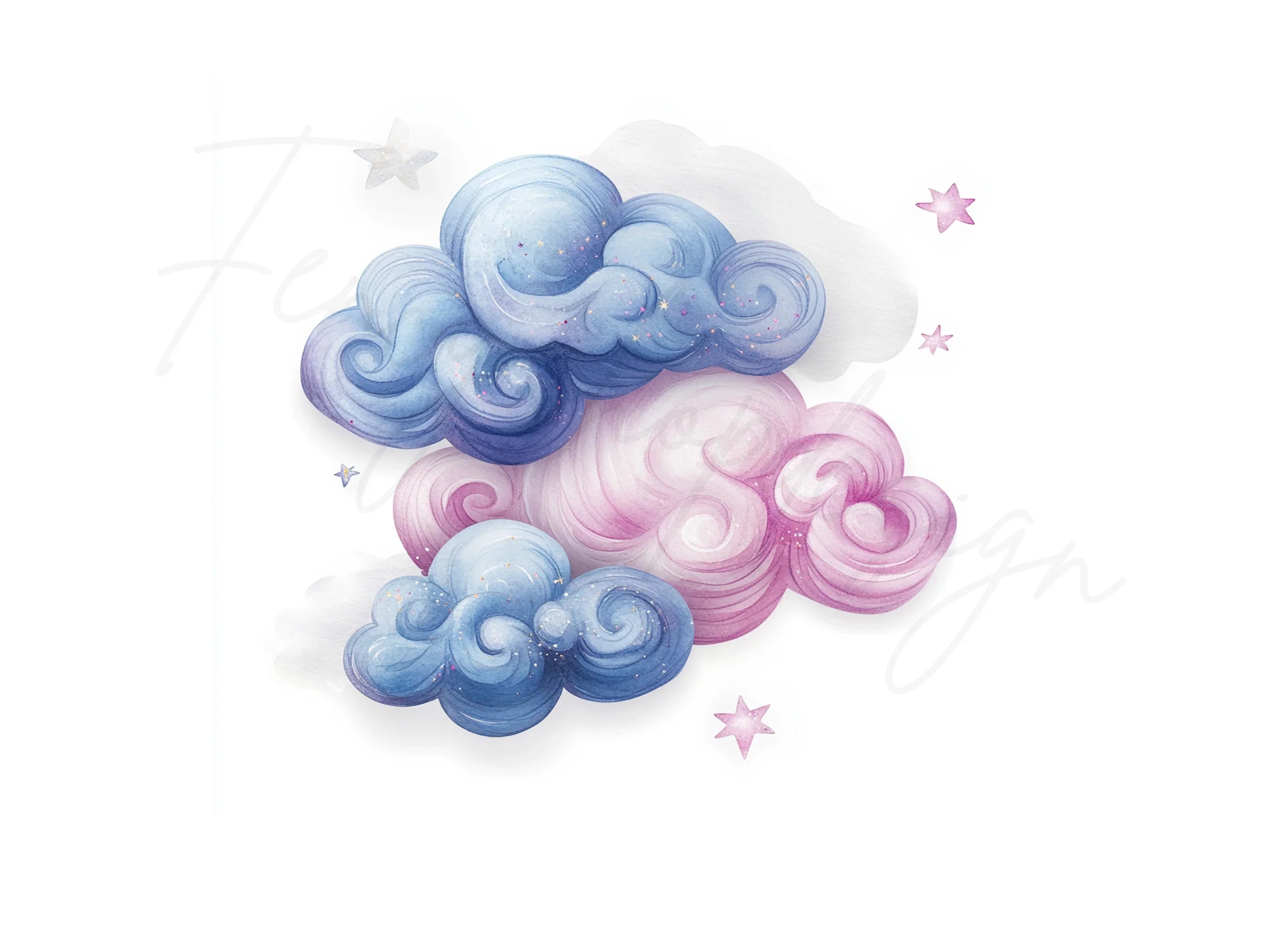 Dreamy Pastel Clouds and Stars Clipart Bundle