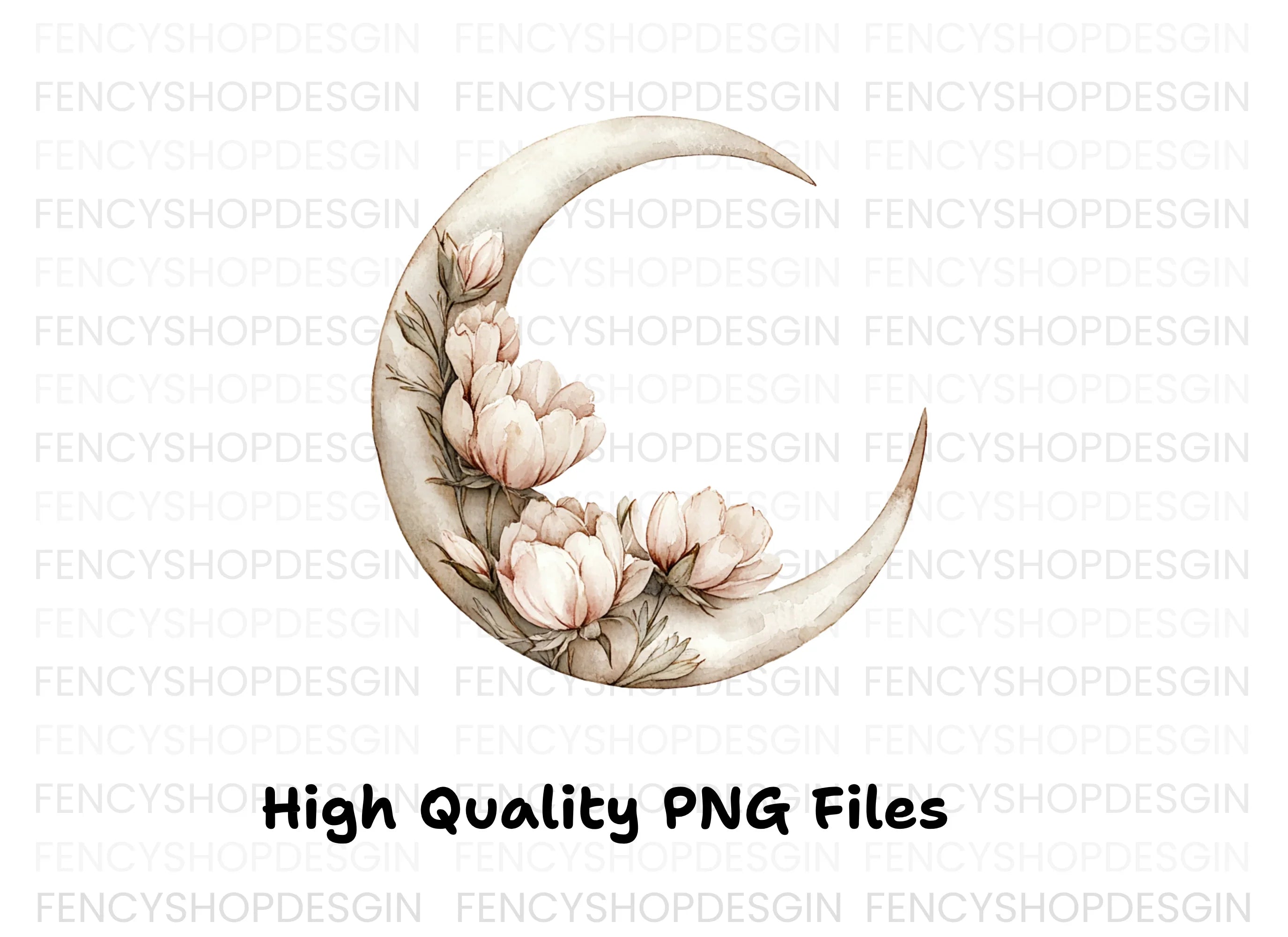Floral Crescent Moon Clipart Bundle