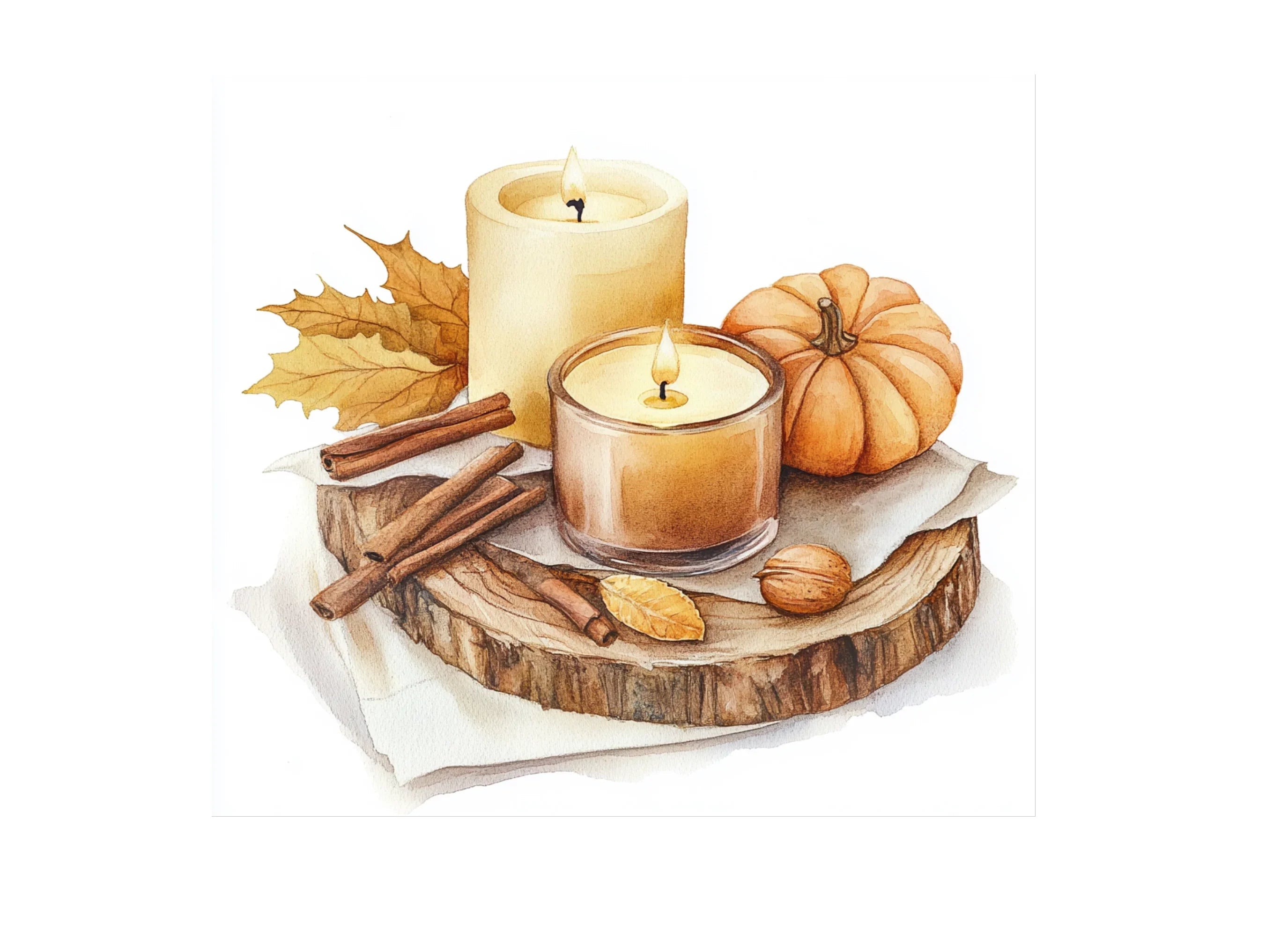 Autumn Candles and Pumpkins Clipart Bundle