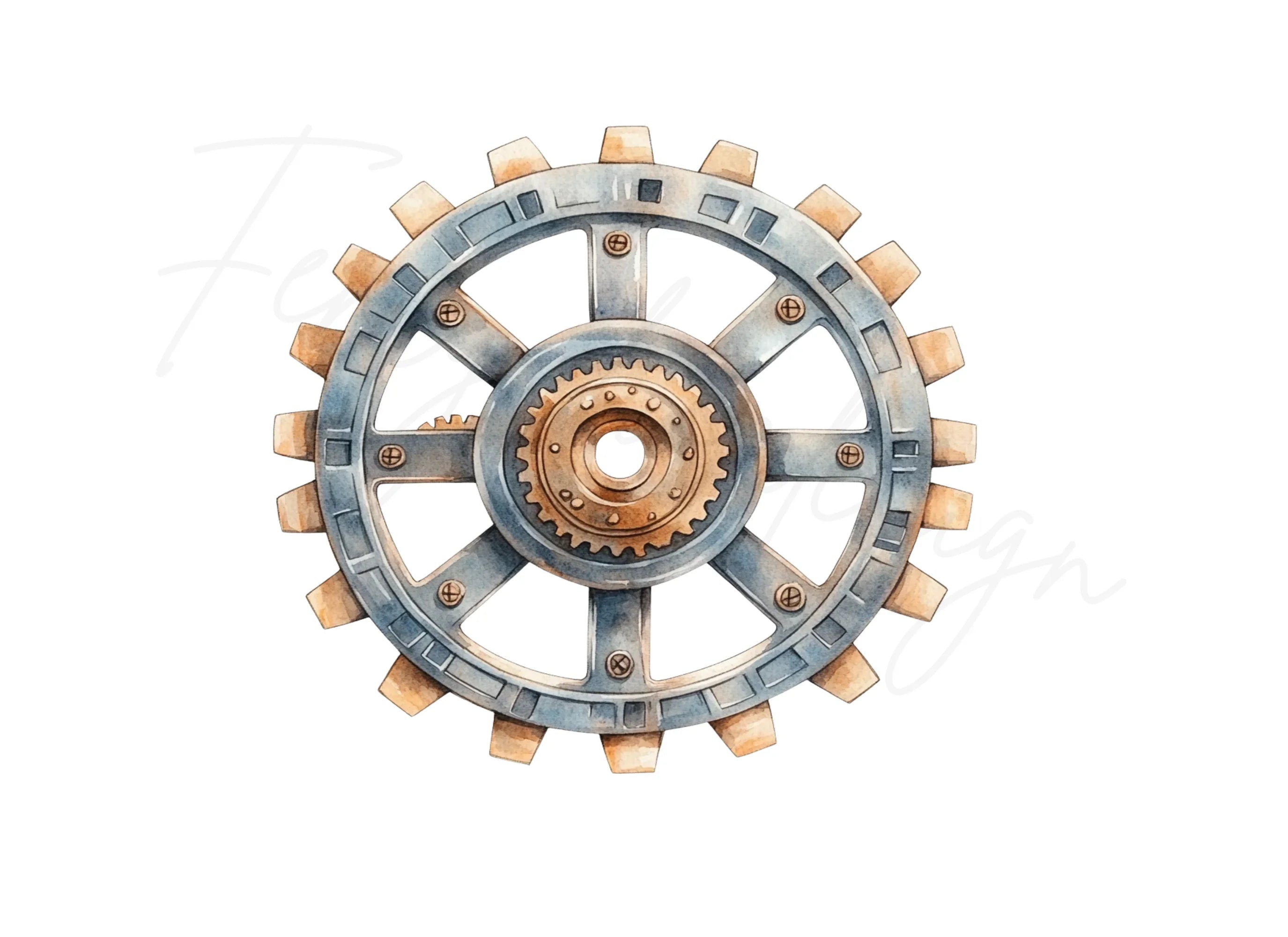 Industrial Steampunk Gear Wheel Clipart Bundle
