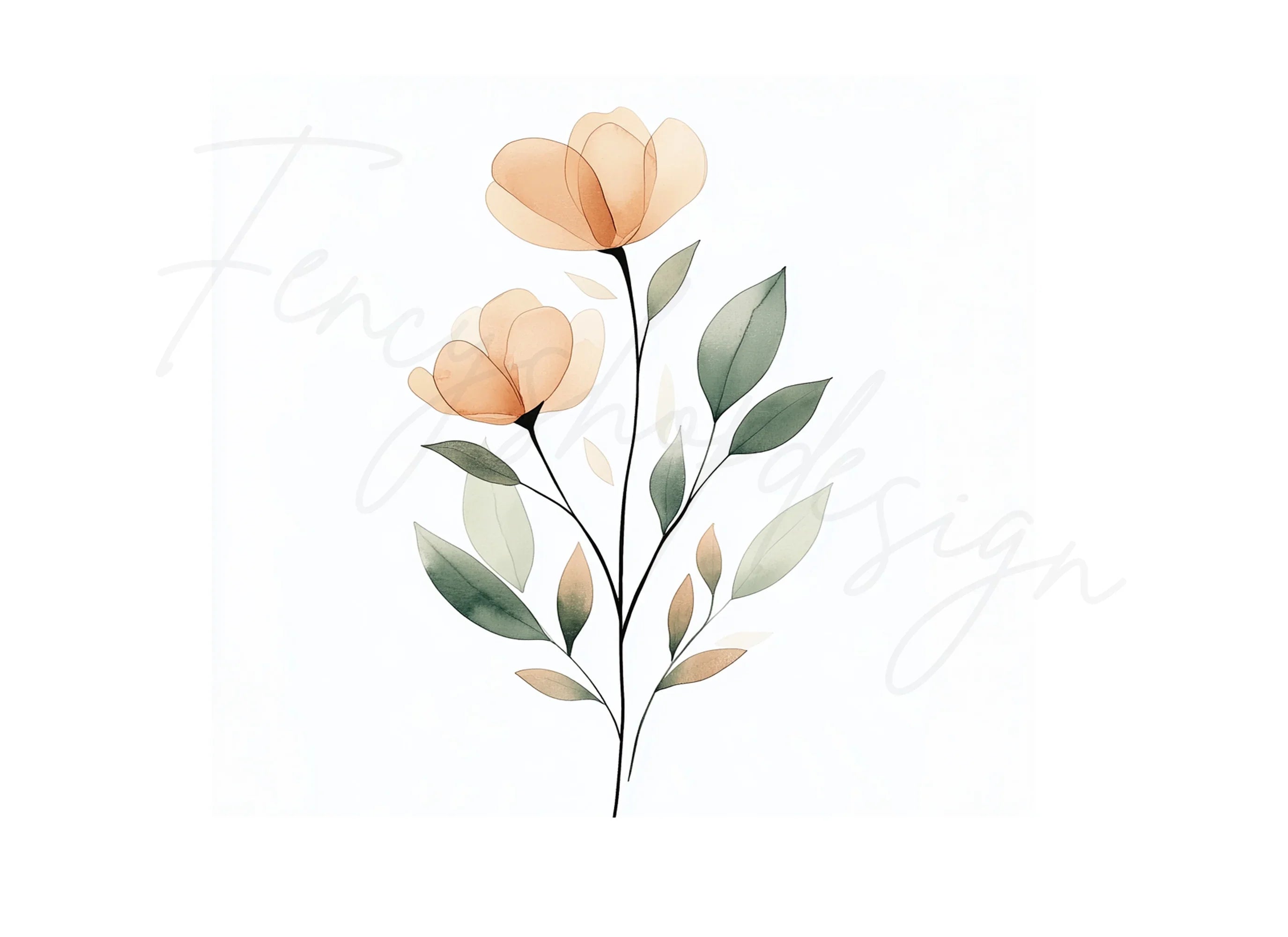Soft Peach Floral Clipart Bundle