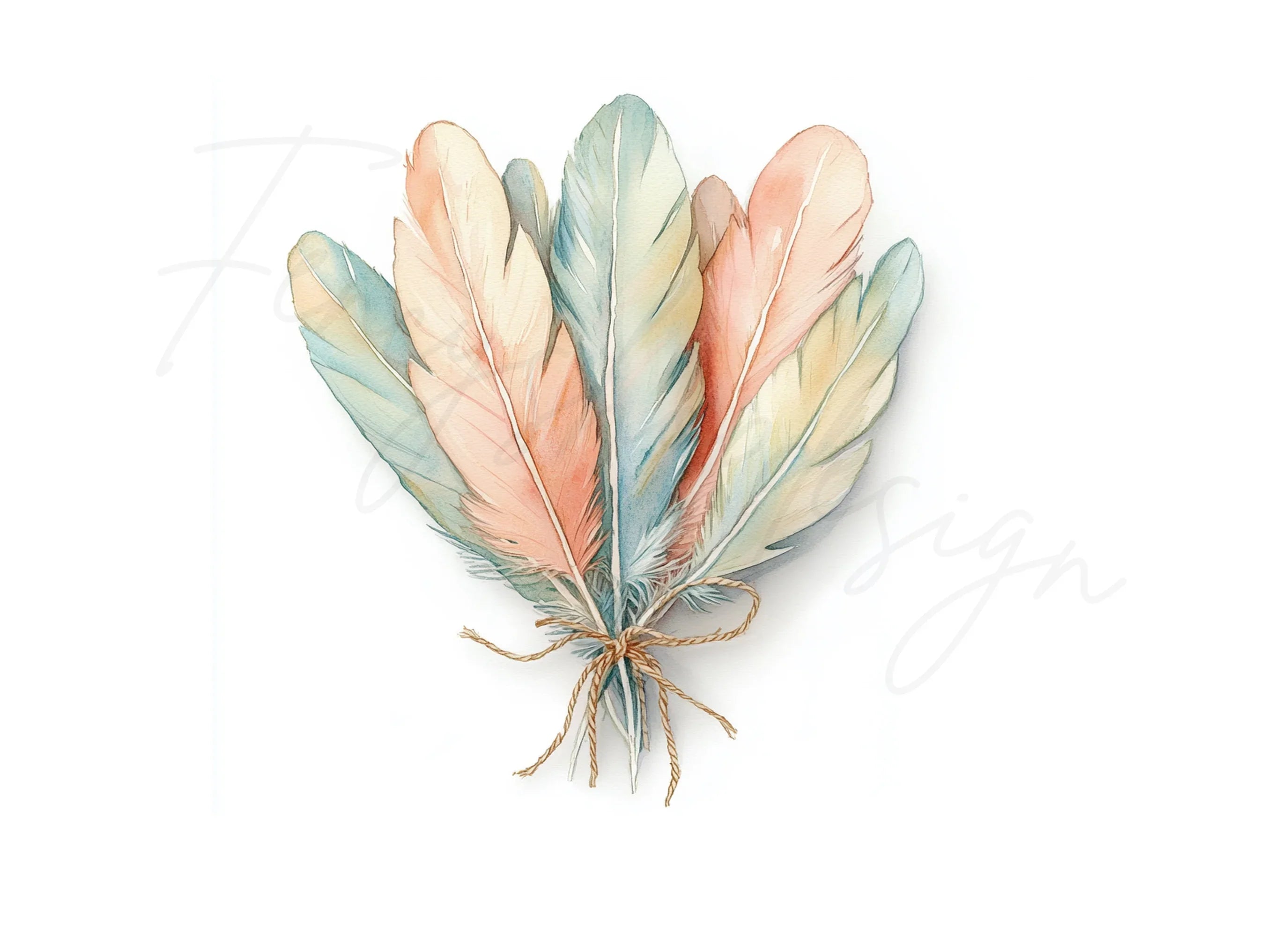 Boho Pastel Feather Clipart Bundle