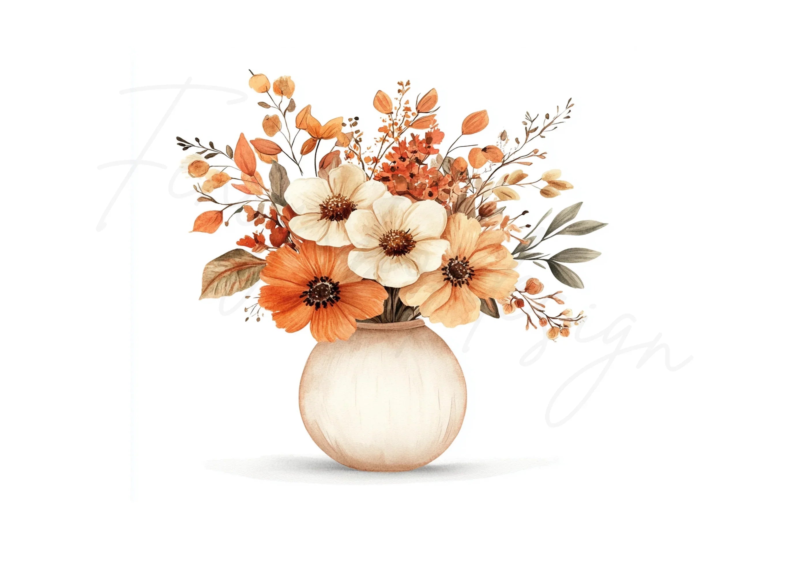 Autumn Boho Floral Vases Clipart Bundle