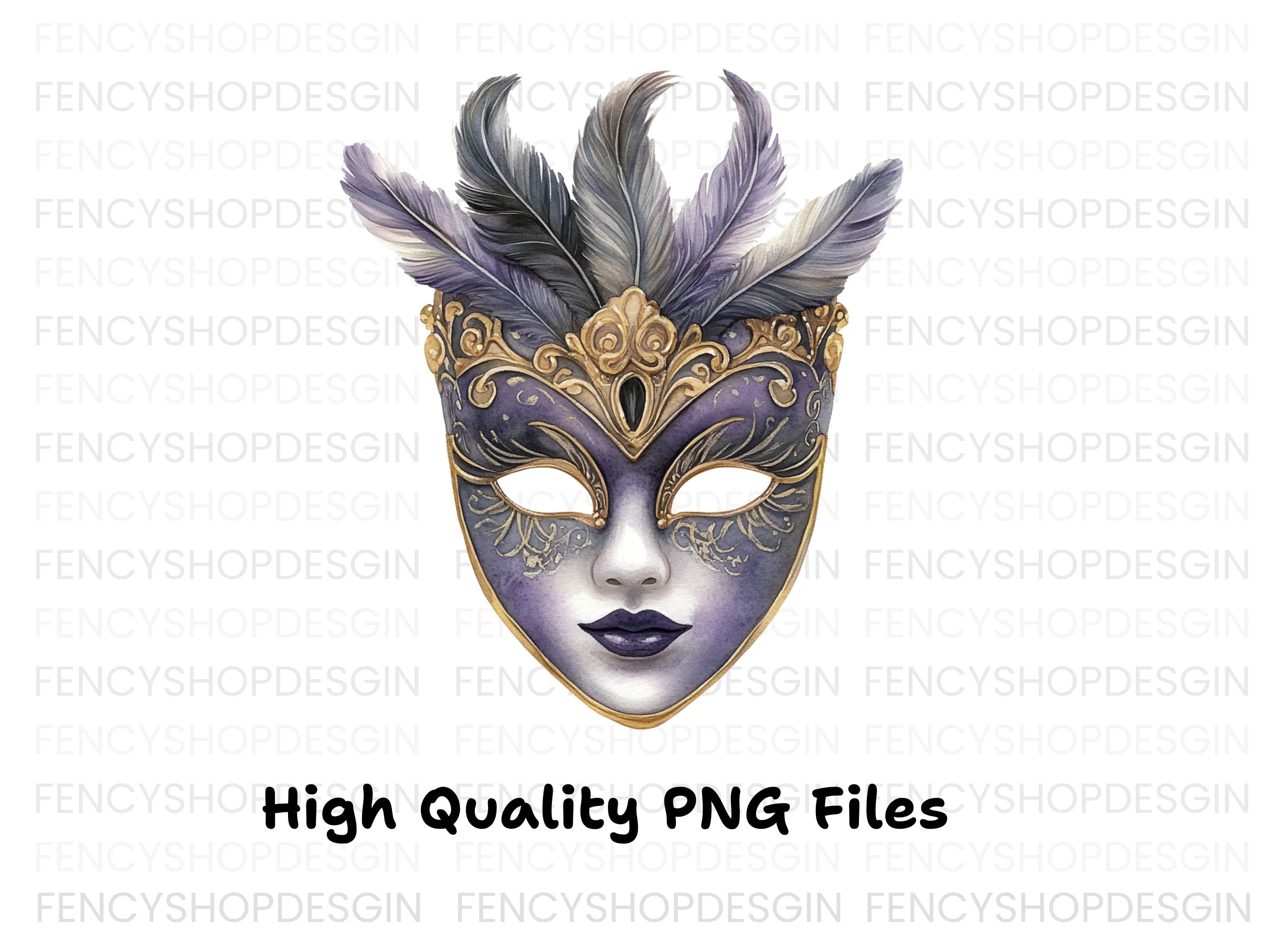 Ornate Purple Masquerade Masks Clipart Bundle