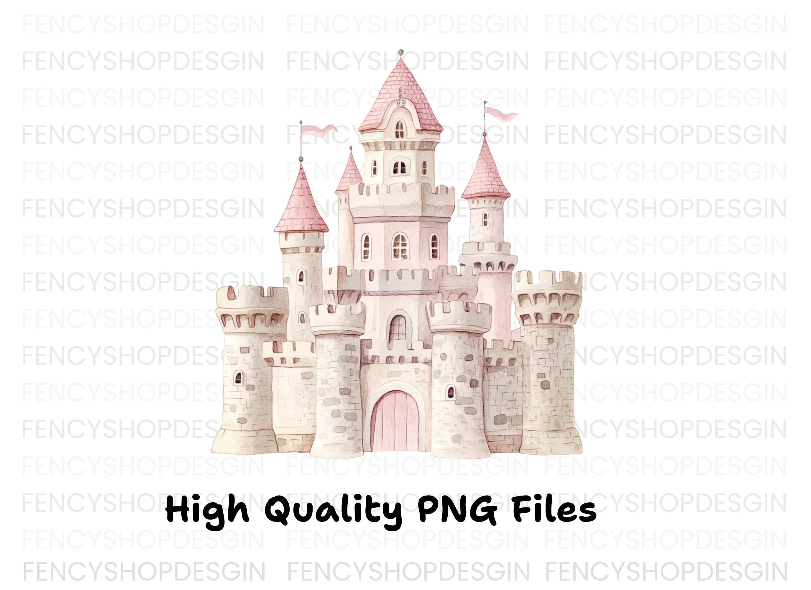 Pink Princess Castle Clipart Bundle
