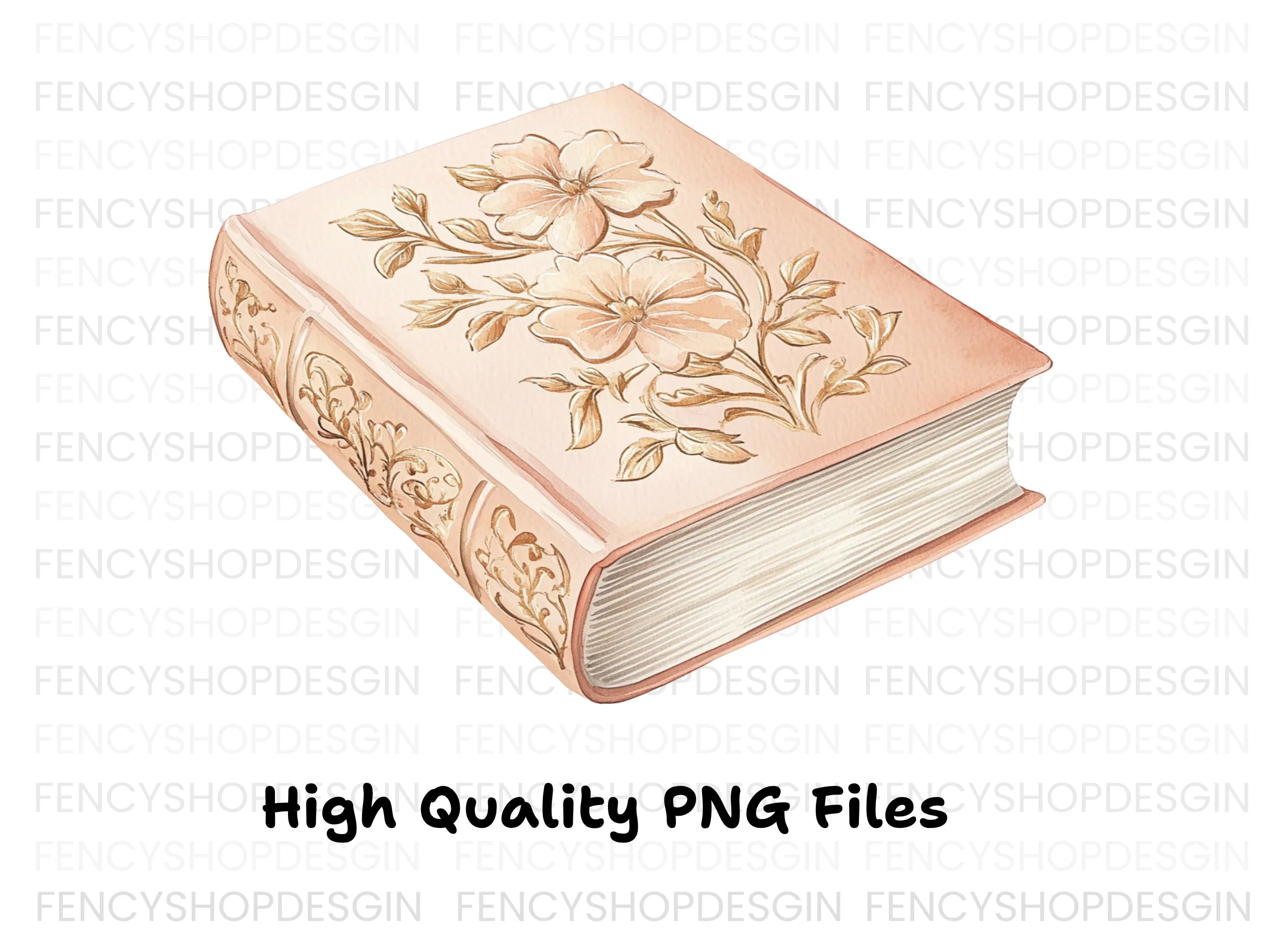 Ornate Pink and Gold Book Clipart Bundle