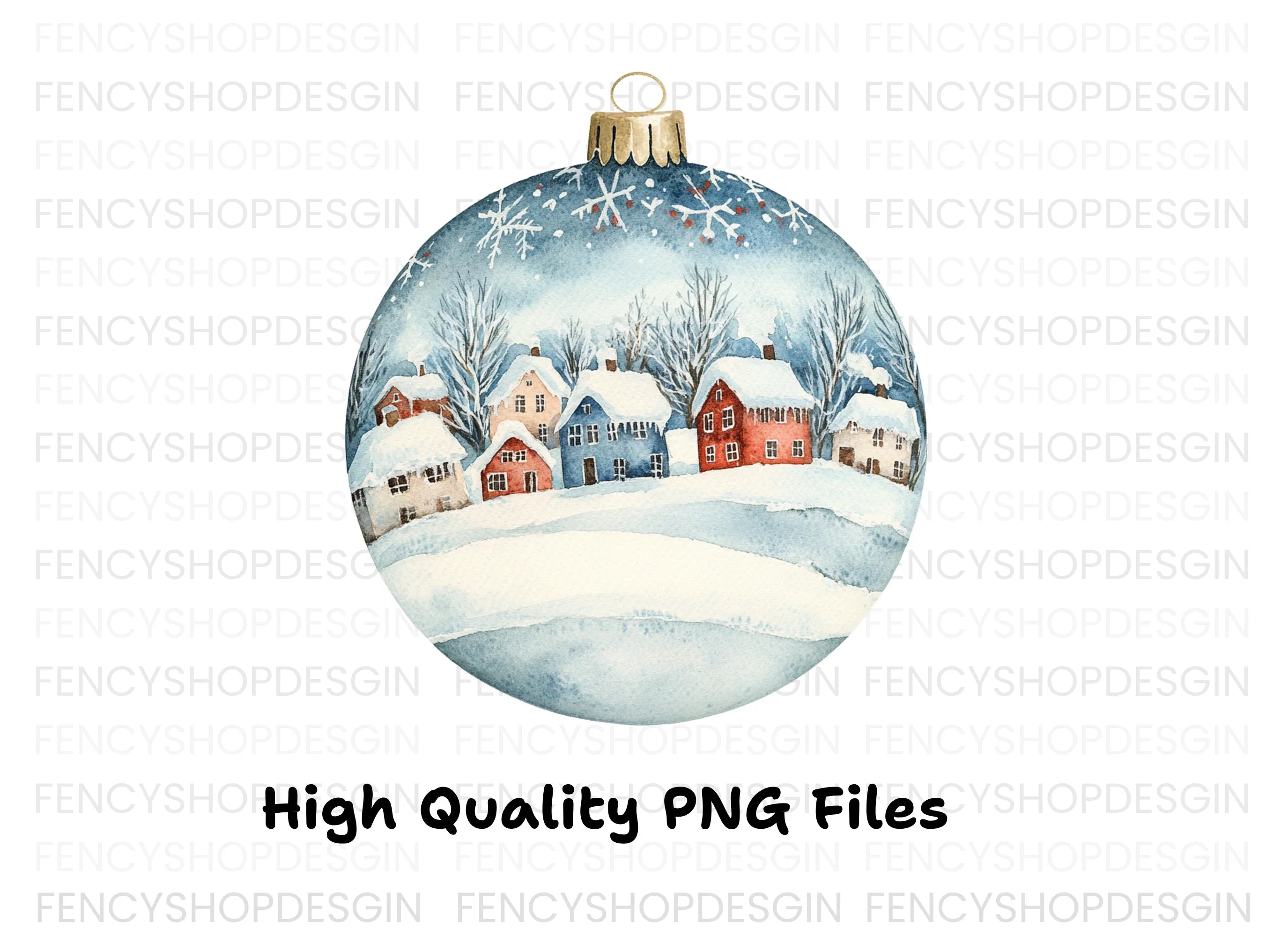 Winter Village Christmas Ornament Clipart Bundle