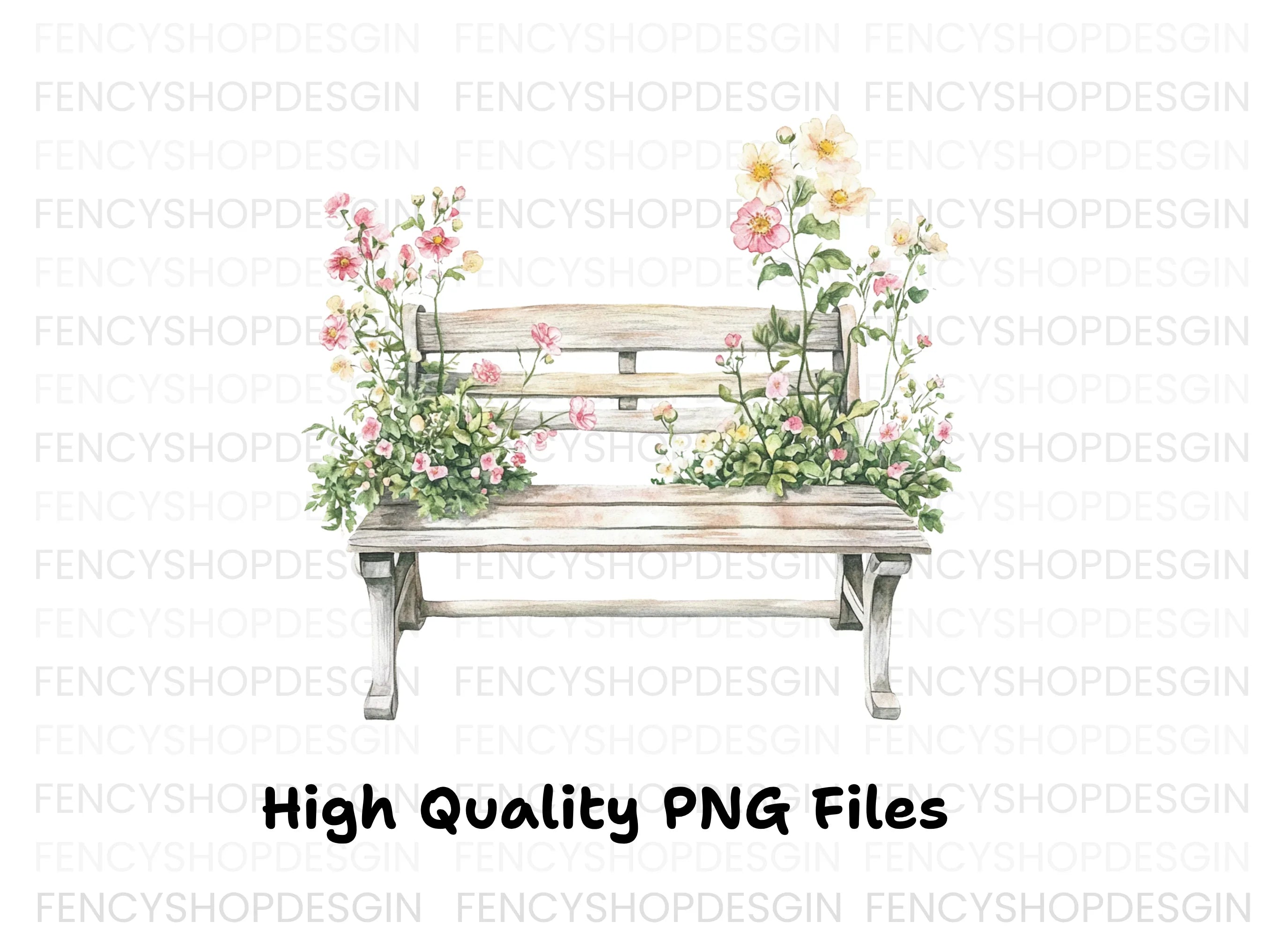 Bench with Pink Flowers Clipart Bundle