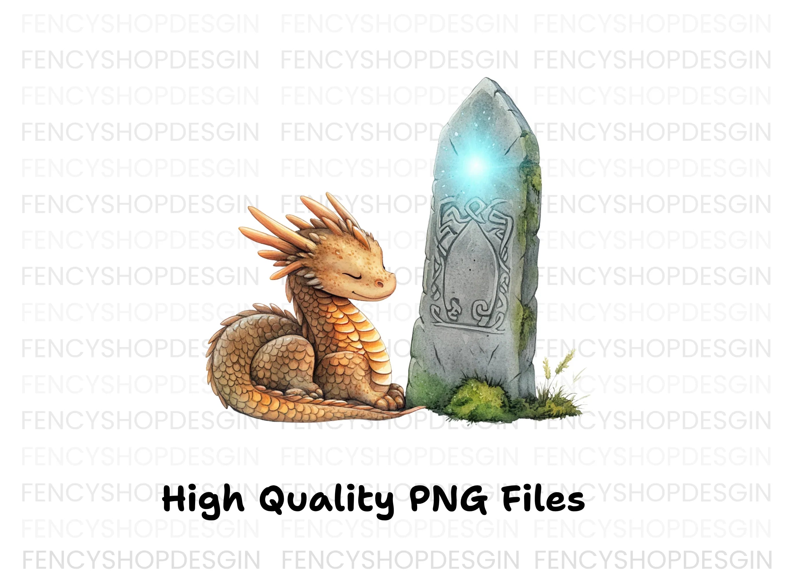 Cute Baby Dragon and Magic Stone Clipart Bundle