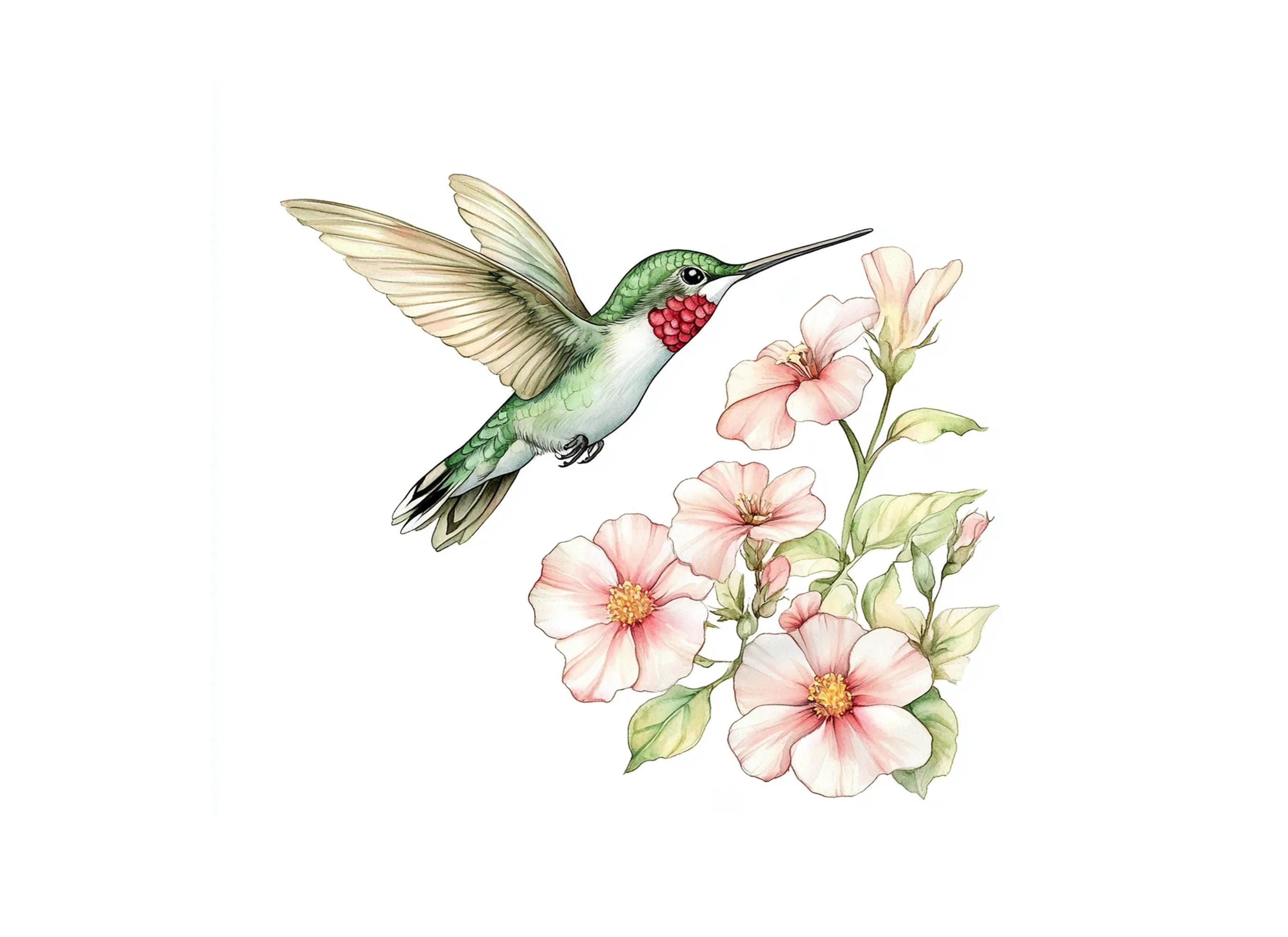 Hummingbird and Pink Flowers Clipart Bundle