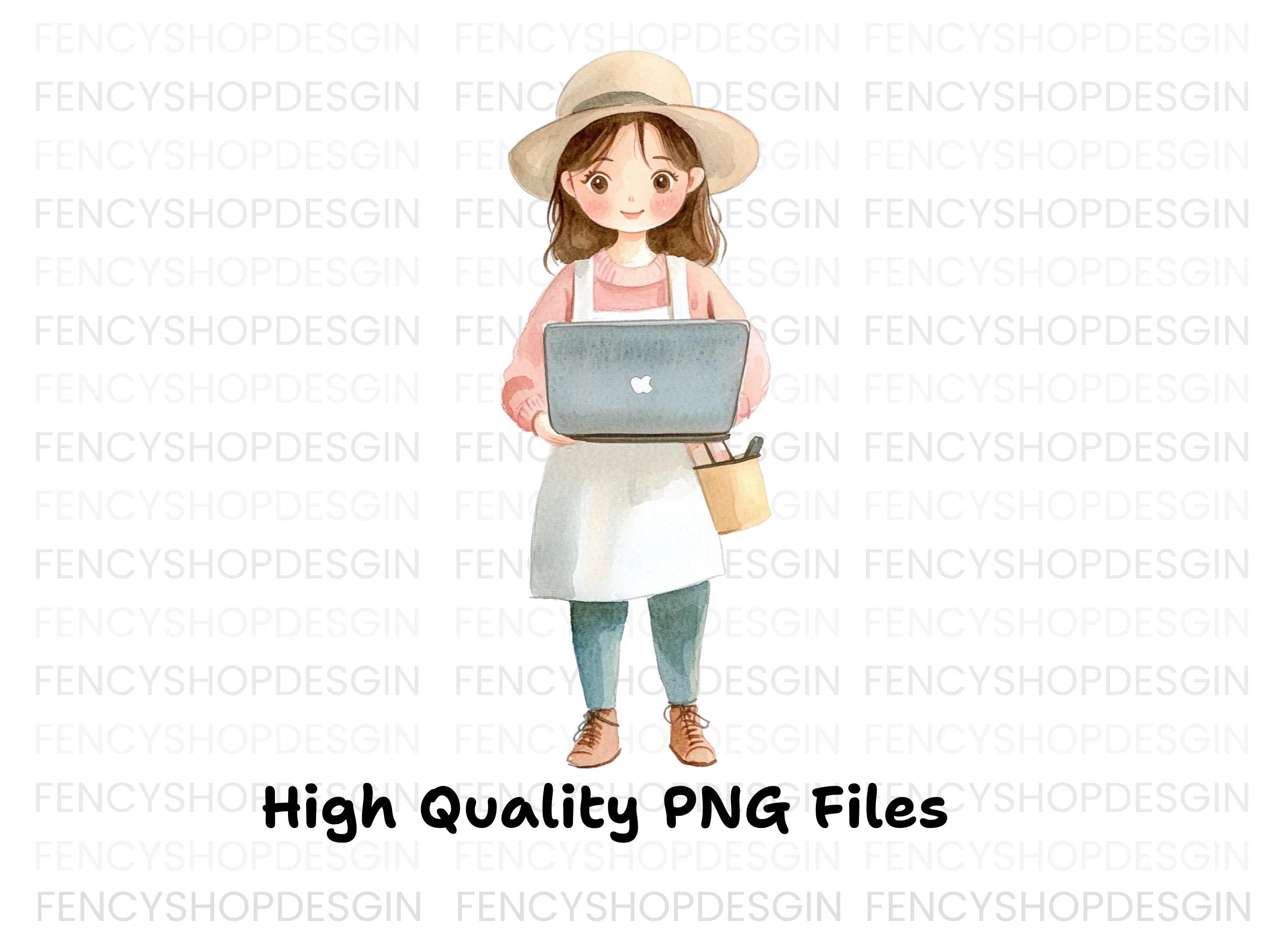 Cute Girl with Laptop Clipart Bundle