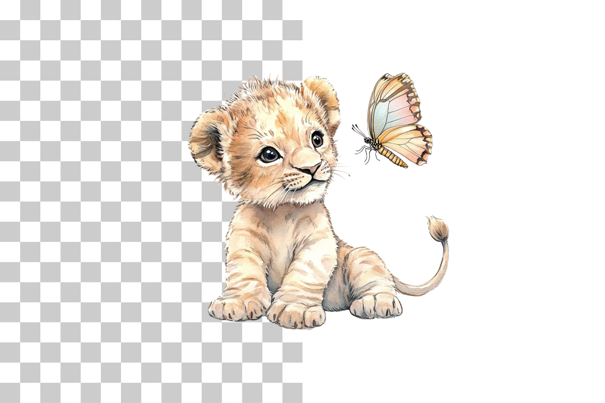 Baby Lion Cub with Butterfly Clipart Bundle